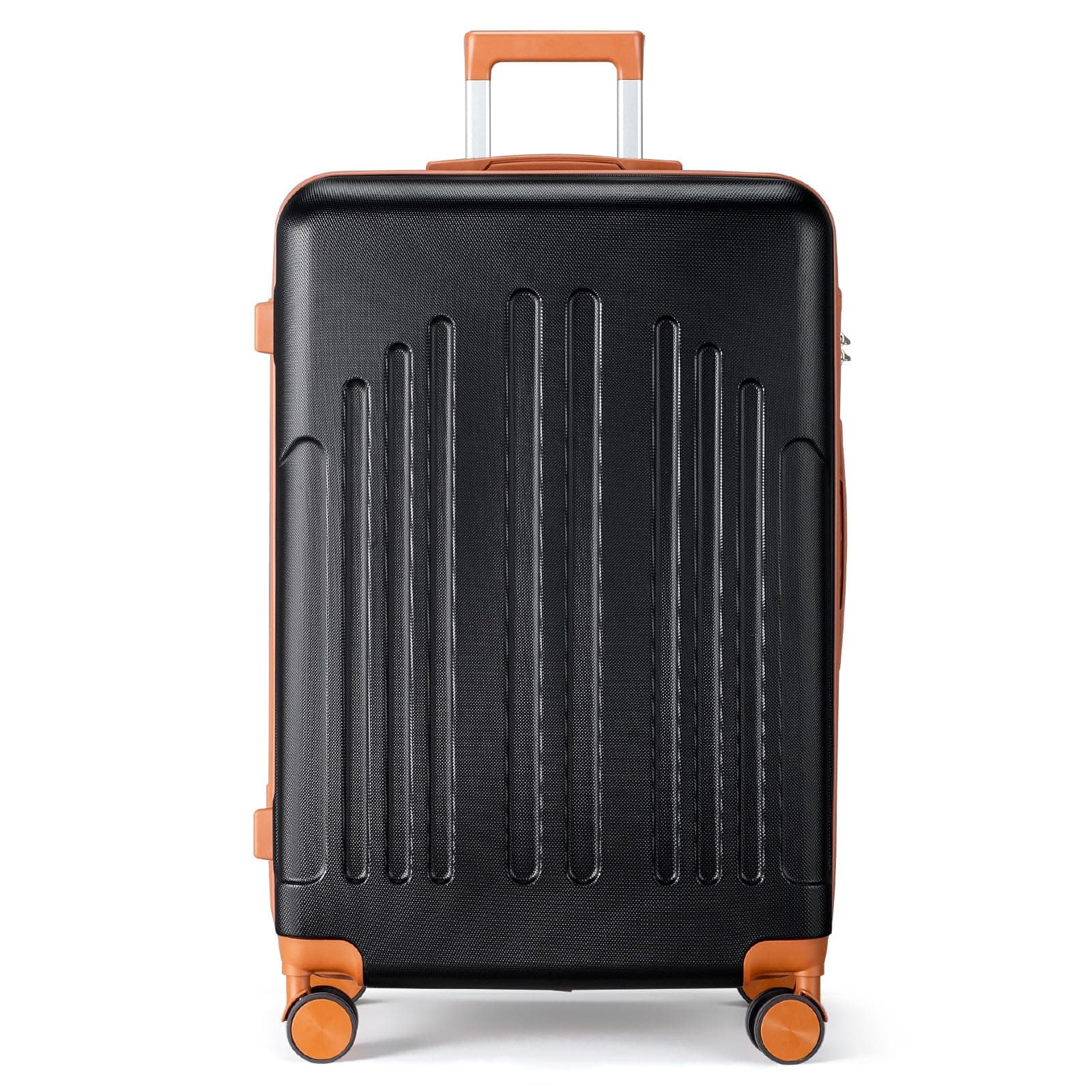 LEADZM Valise Cabine Rigide en ABS Léger, Bagage Cabine 55x35x25, Valise Soute Suitcase de Voyage avec 4 roulettes Spinner (Noir-Brun, M/55cm)