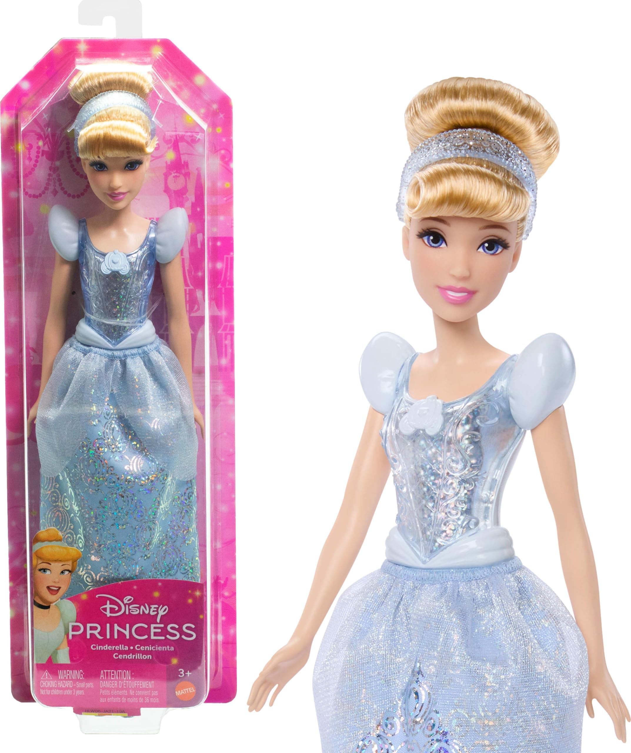 Mattel Disney Princess Bambola Cenerentola dal Look Distintivo | Moda scintillante con gonna rimovibile, cerchietto e scarpe, snodabile e da collezione, ispirata al film Disney, HLW06