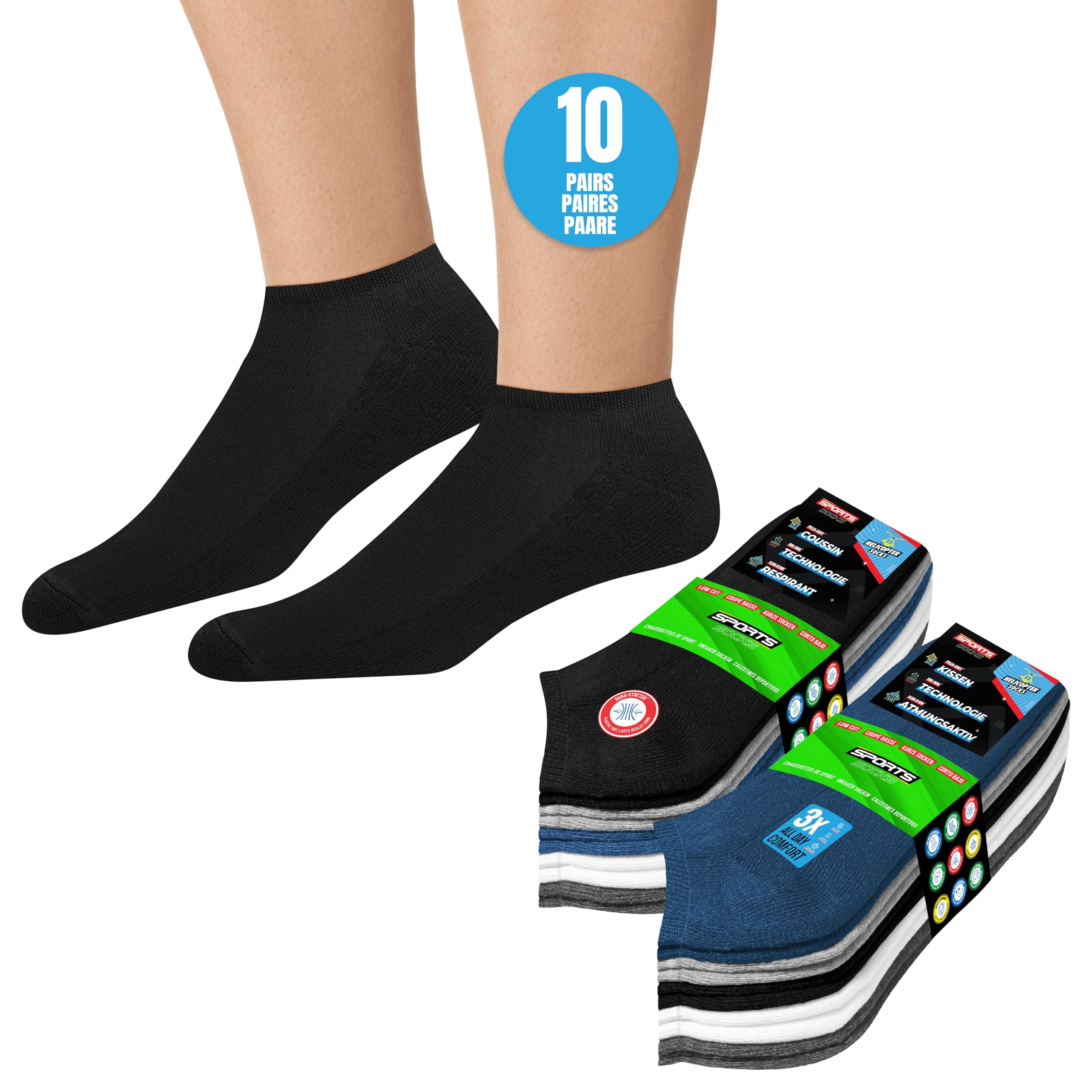 SOXCO 10 Pares Calcetines Tobilleros Mujer Hombre Verano Calcetines Cortos Bajos, paquete de 10