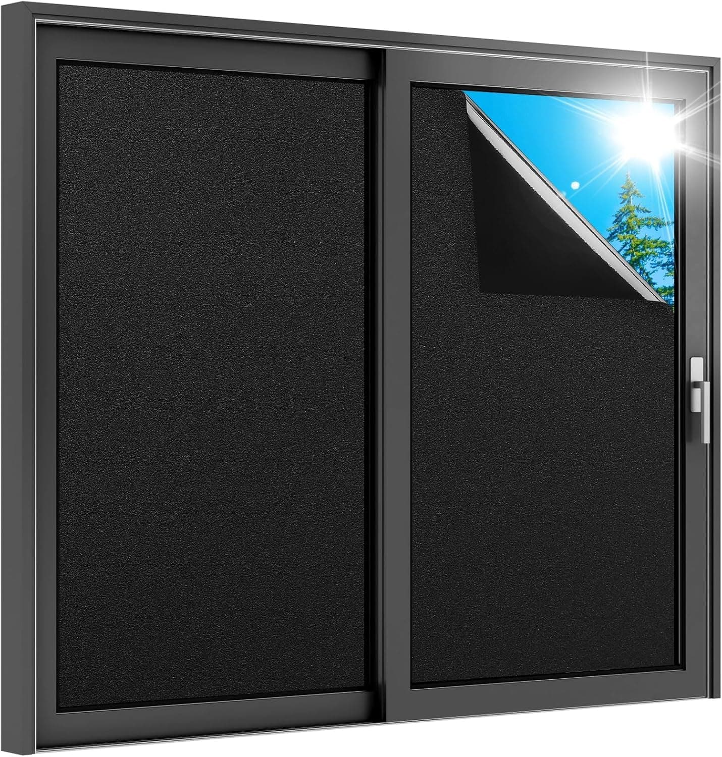 rabbitgoo Film Occultant Fenêtre Noir avec Grille Facile à Couper 44.5x400cm, Film Opaque Fenetre Electrostatique Anti UV Amovible, Brise Vue Fenetre Dépoli pour Sommeil Diurne Chambre Salle de Bain