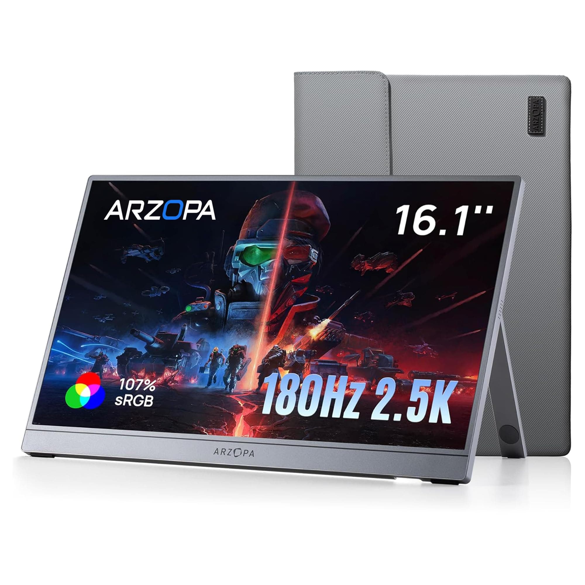 ARZOPA Monitor Portátil 16,1" 2.5K QHD 180Hz, IPS 100% sRGB HDR10, USB-C y Mini HDMI, Pantalla Externa para Trabajo, Gaming y Viajes, Compatible con PC, Mac, PS5, Xbox y Switch - Z3FC Gris