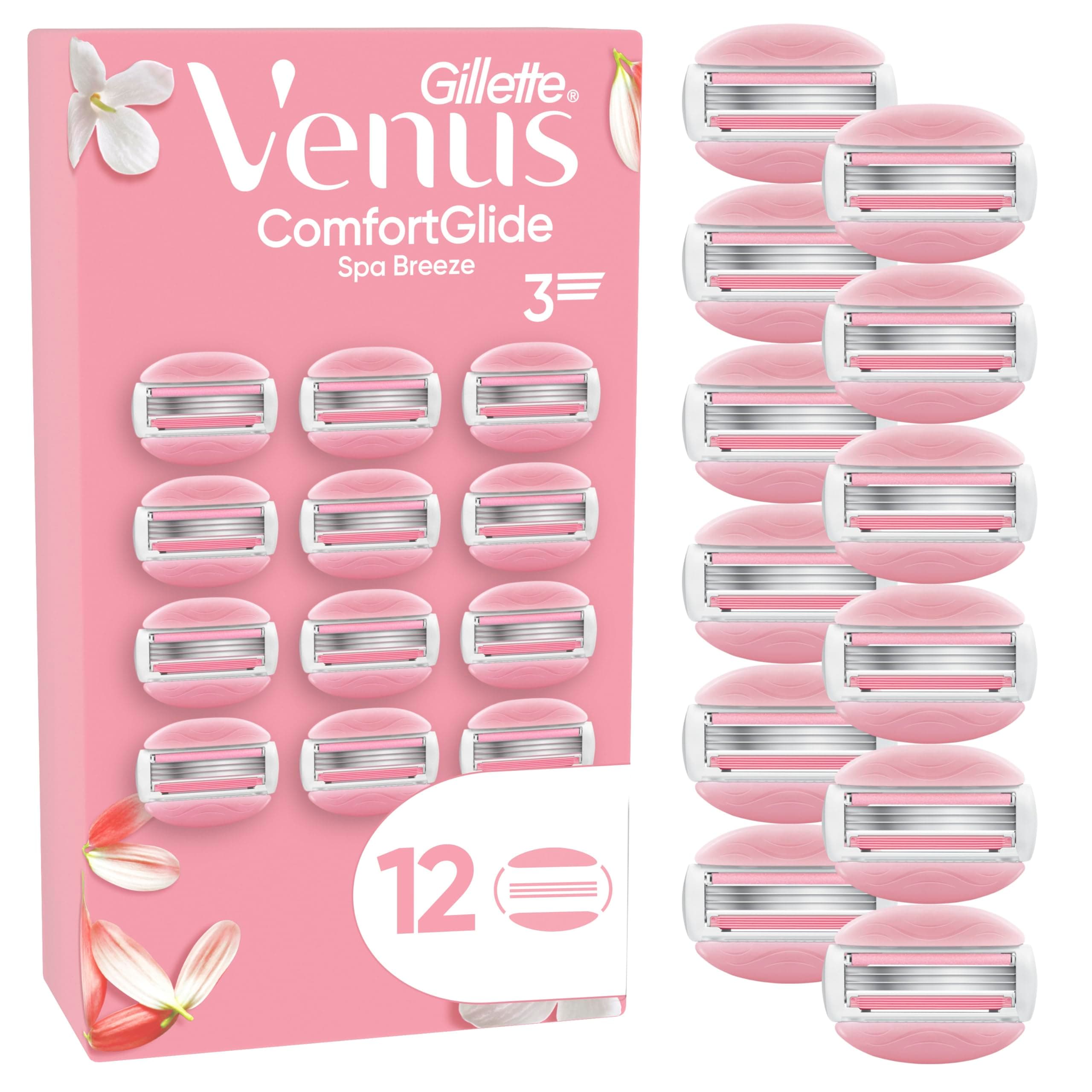 Gillette Venus ComfortGlide Spa Breeze Lamette Di Ricambio | 12 Lamette Di Ricambio, Manico In Metallo Riutilizzabile E Supporto Per Doccia
