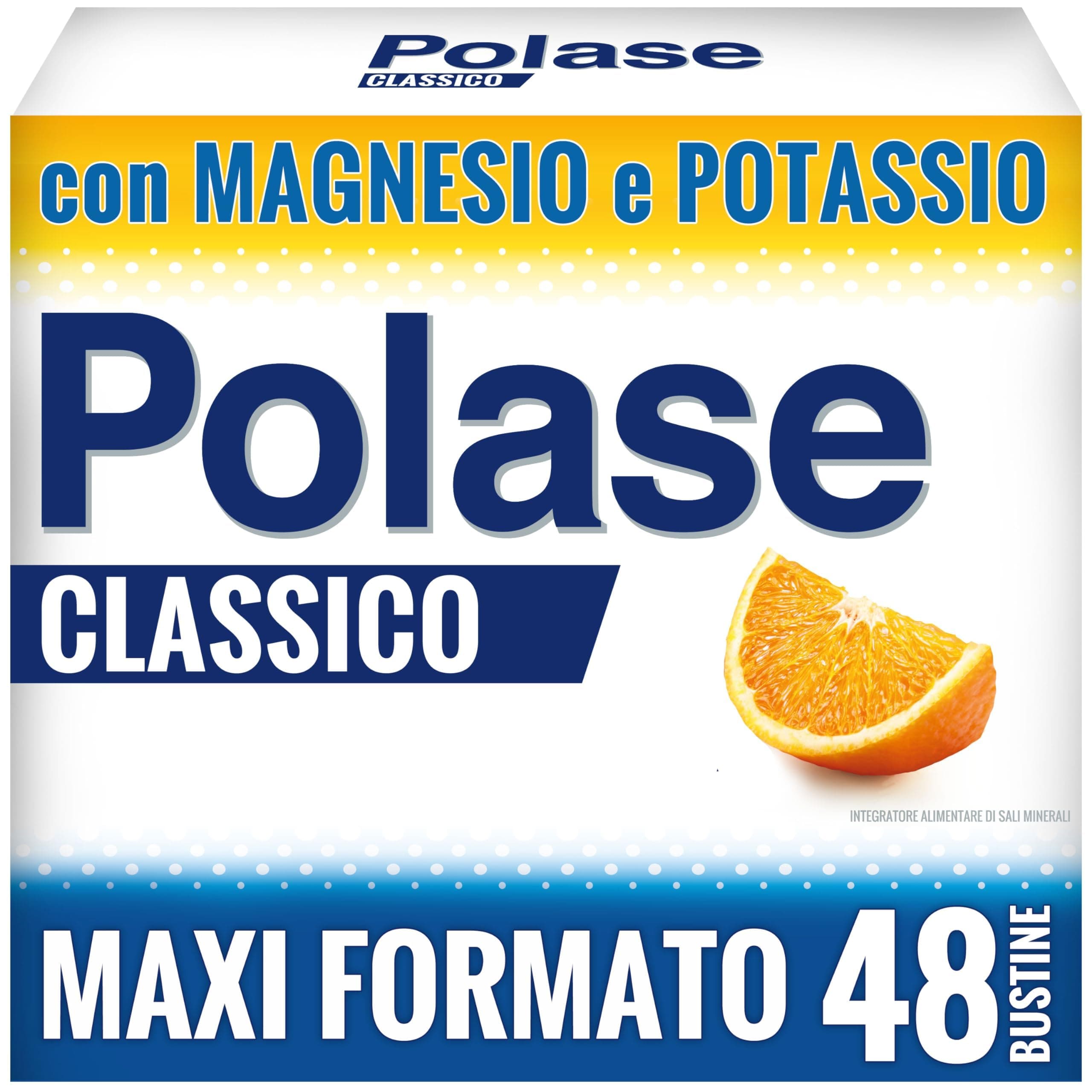 Polase Classico, Magnesio e Potassio,Integratore Alimentare, contro Stanchezza e Fatica Fisica, Caldo, Sali Minerali Organici, Gusto Arancia, Maxi Formato da 48 bustine (2x24)