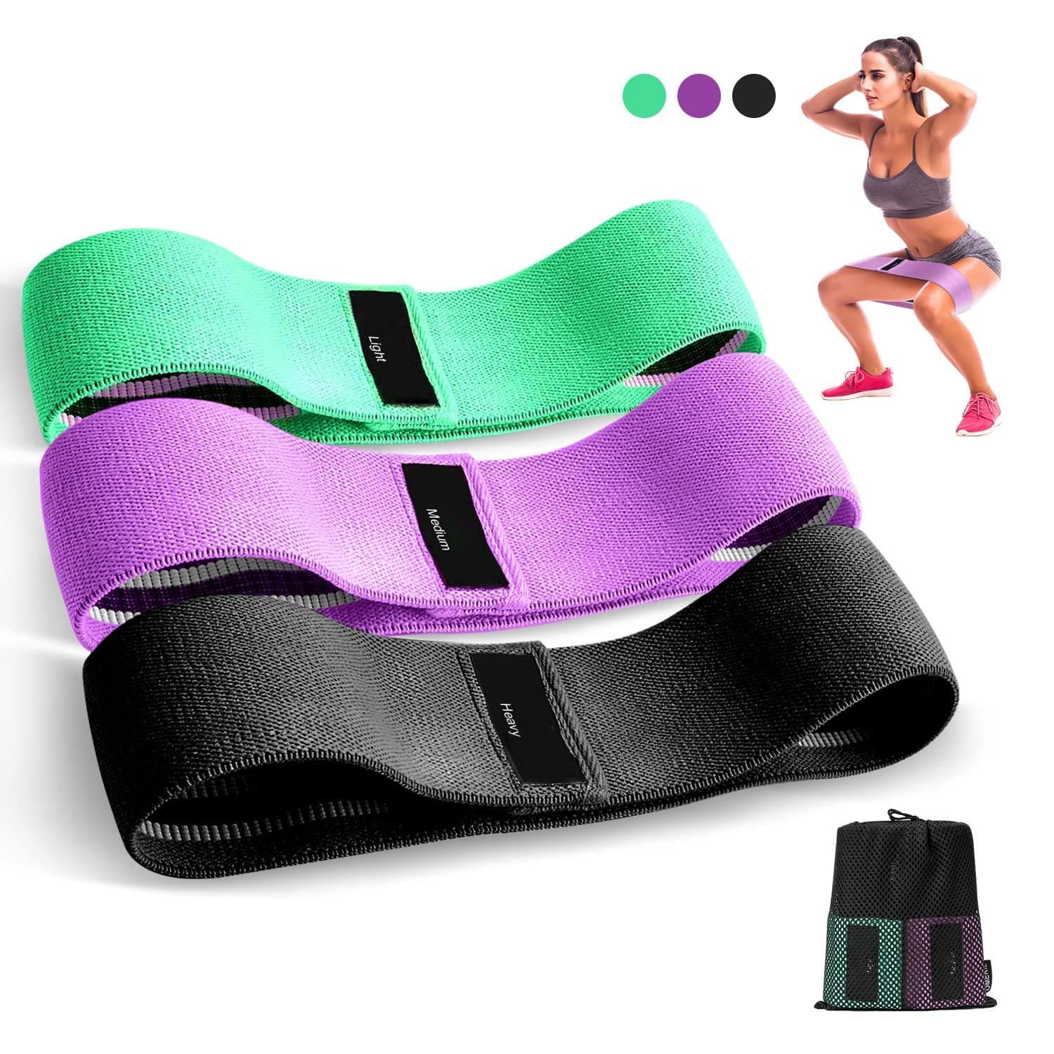 Suright Elastici Fitness, Fasce Elastico Palestra in Tessuto con 3 Livelli di Resistenza, Bande Elastiche Fitness Antiscivoli per Fitness, Esercizi Glutei, Pilates, Yoga, Palestra