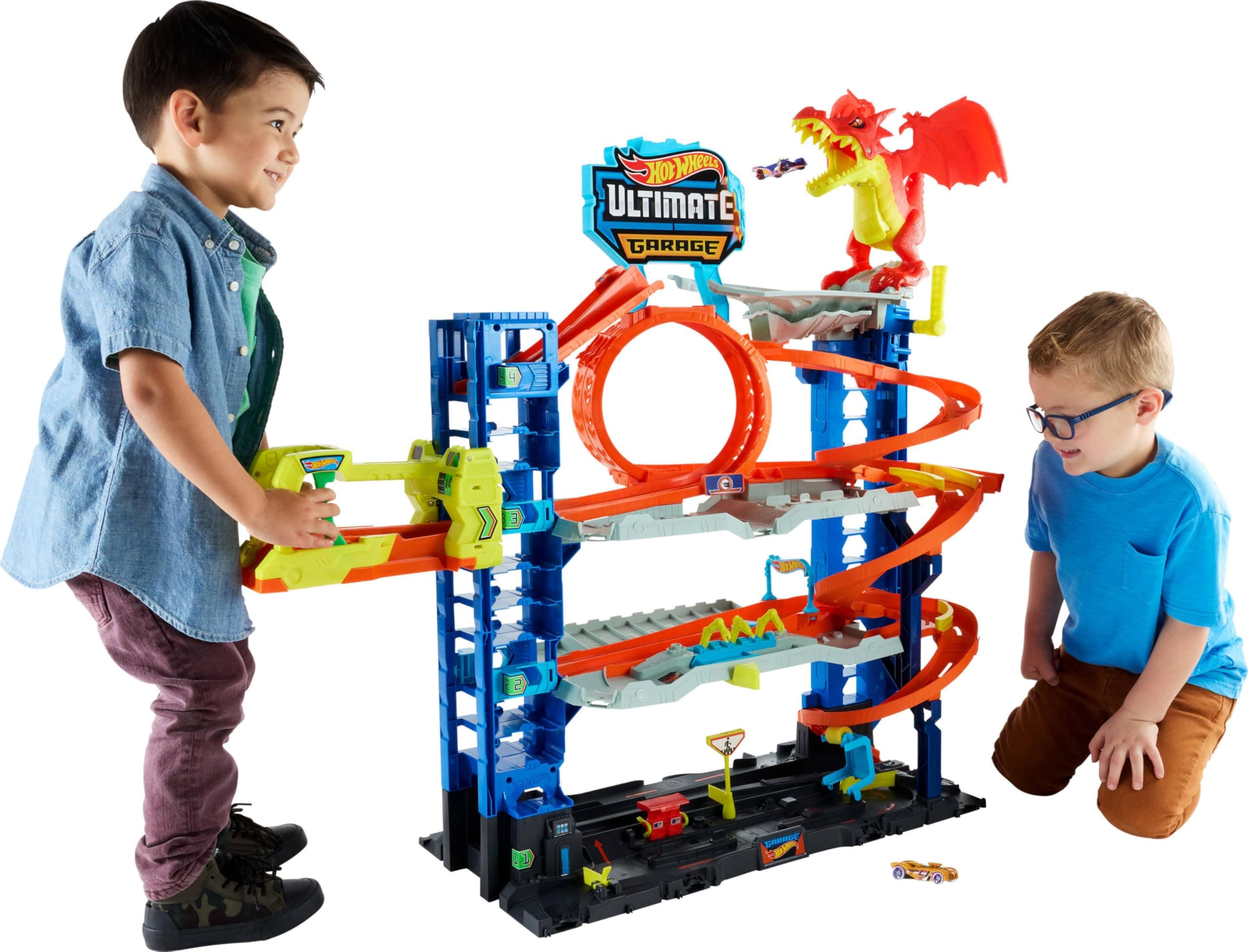 Hot Wheels Let’s Race Netflix - Coffret Jeu De Construction City Garage Ultime avec 2 Voitures, Rangement pour Plus De 50 Voitures Échelle 1:64, 4 Niveaux De Jeu, 5 Ans et Plus, HKX48