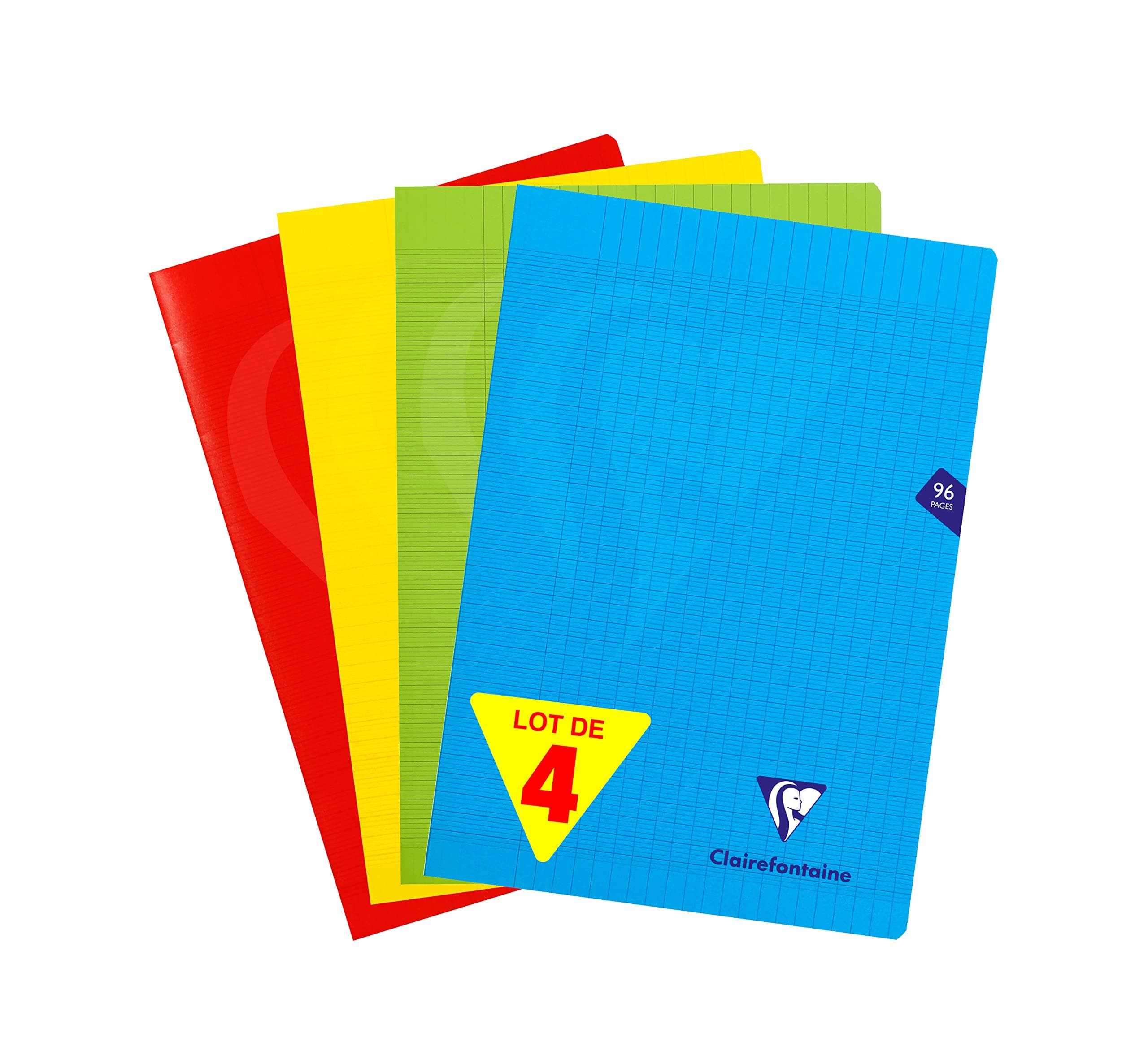 Clairefontaine 294161AMZ Lot 4 Cahiers A4 21x29,7 96p Grands Carreaux