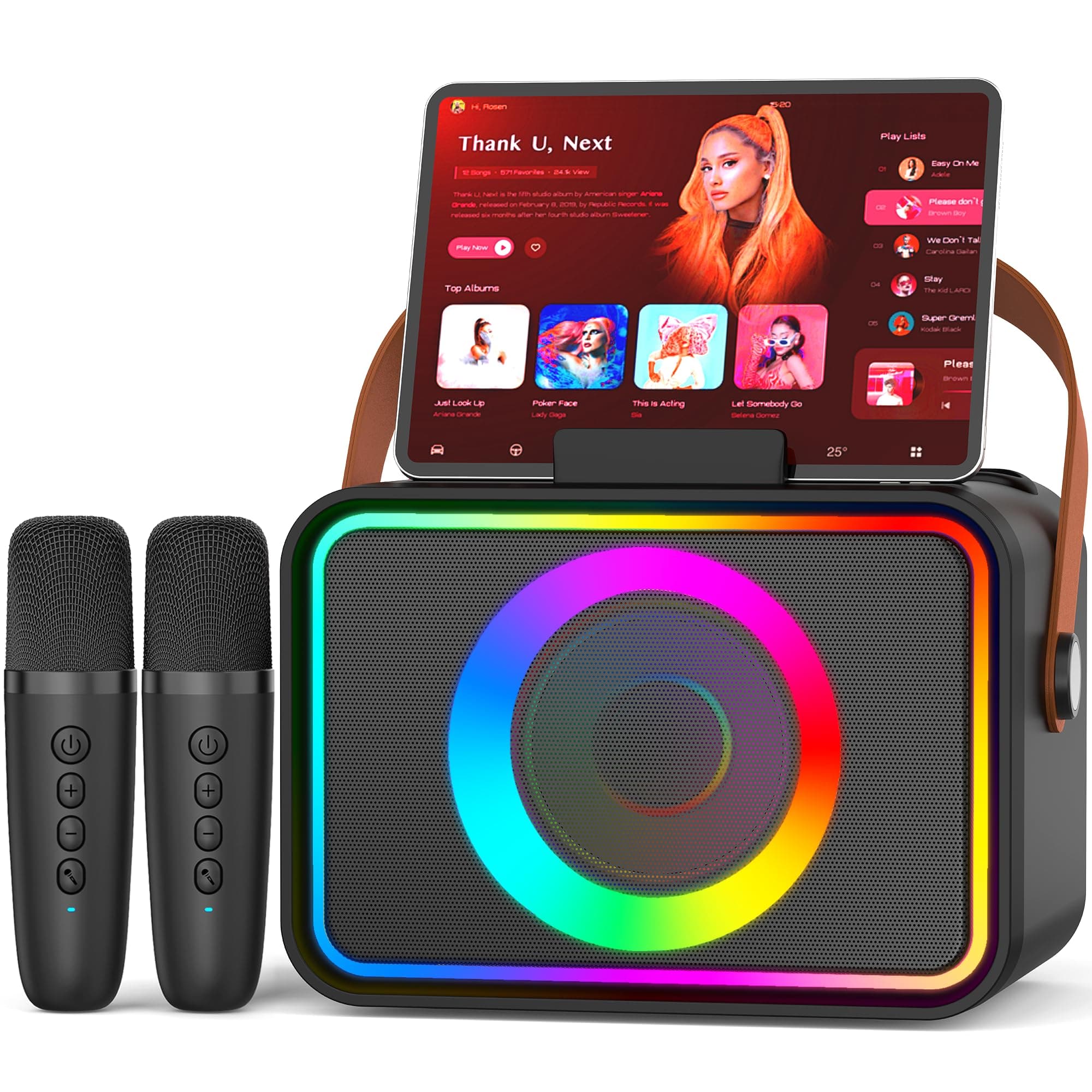 Máquina de Karaoke con 2 micrófonos para Adultos y niños, Altavoz de Karaoke Bluetooth portátil para Adultos y niños, Sistema PA de Fiesta con Luces de Discoteca para reuniones, Regalos para la