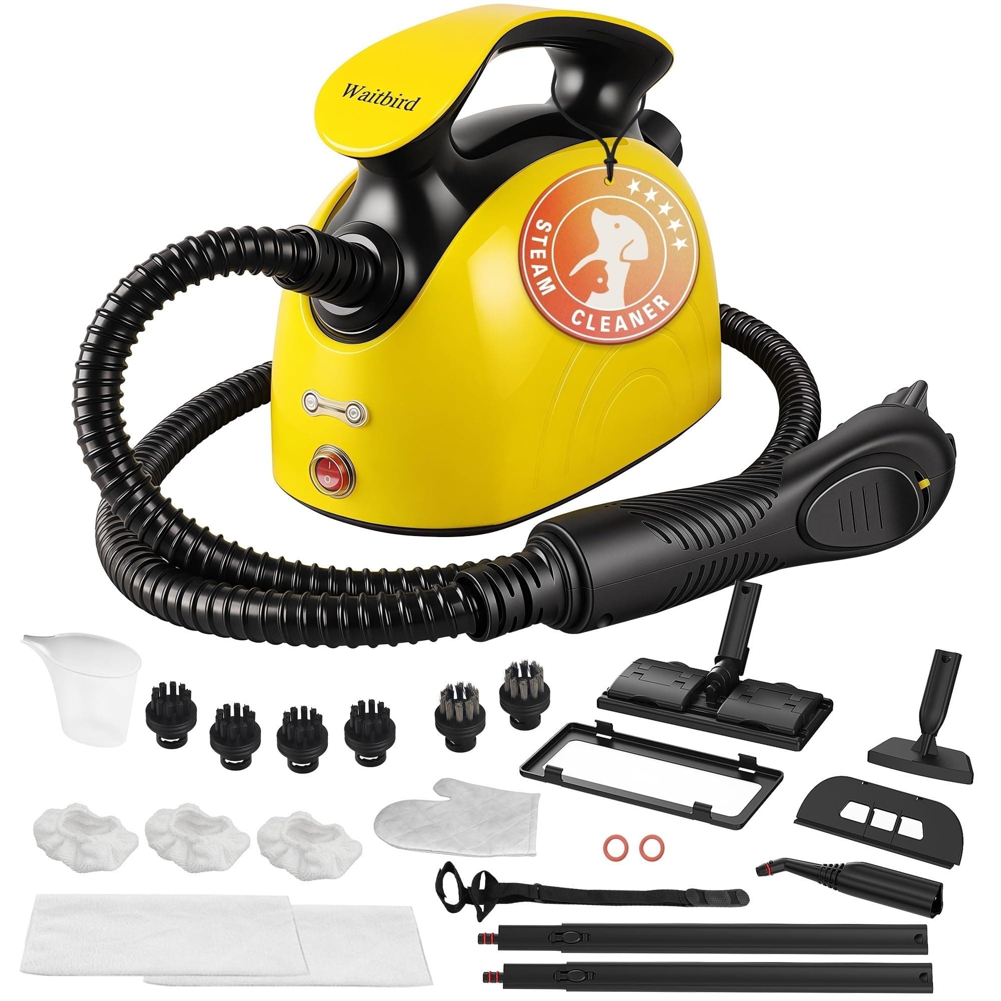Waitbird Nettoyeur vapeur portable, nettoyeur avec 21 accessoires | Kit nettoyage 21 pcs丨pression 4,5 bars丨vapeur 120°C丨réservoir 1,1L丨double verrou sécurité丨sans produit chimique