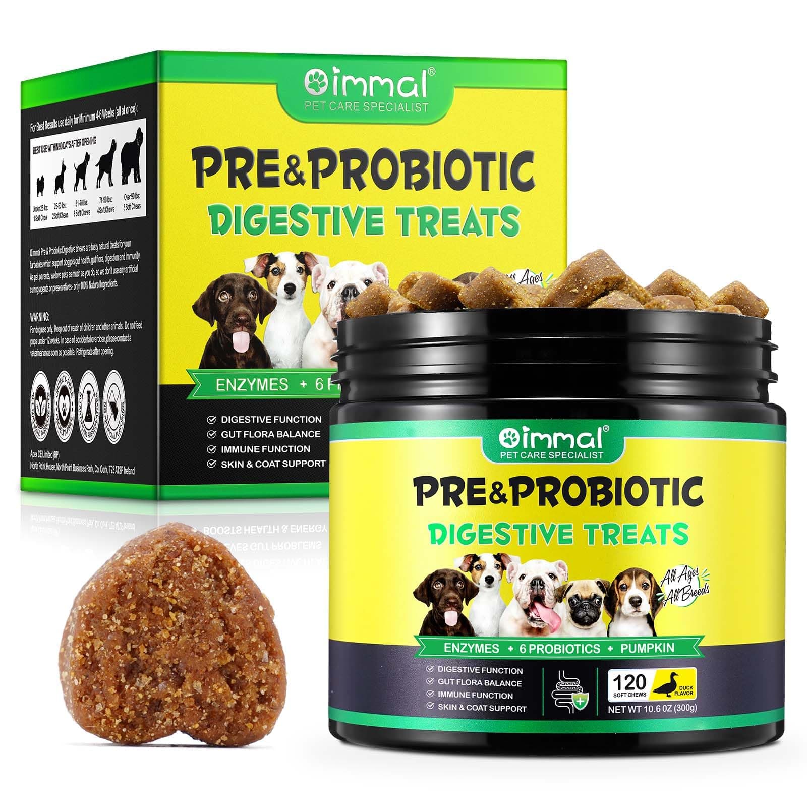 Probiotici per Cani 120 Chews Masticabili, Integratore Digestivo con Enzimi e Prebiotici, Supporto per Flora Intestinale e Digestione, Difese Immunitarie e Pelo, Gusto Anatra