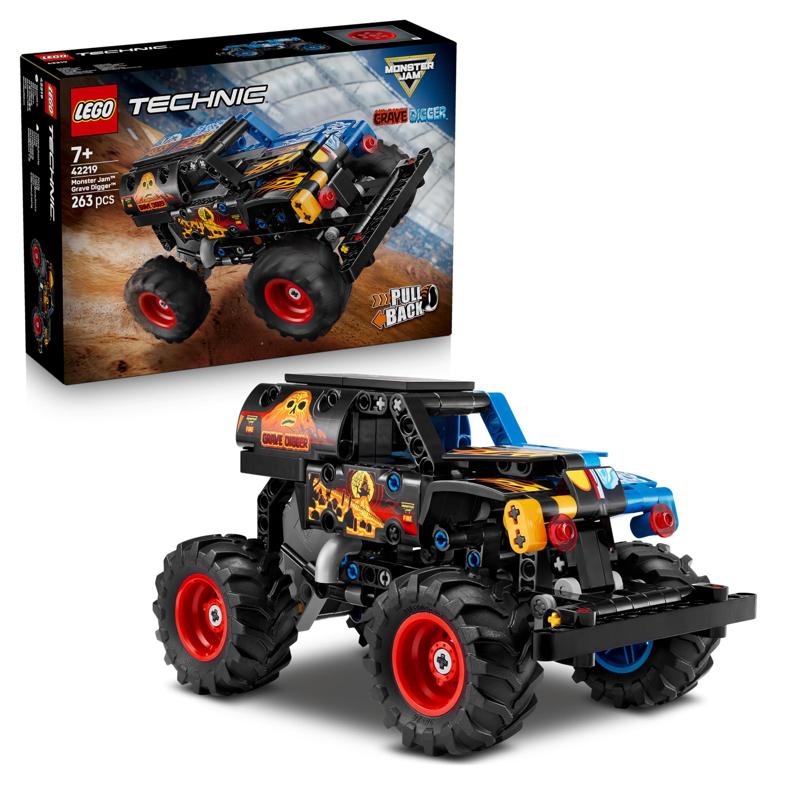 LEGO Technic Monster Jam Grave Digger - Feu et Glace - Jouet Camion à Rétrofriction - Maquette de Voiture de Course Détaillée- Idée de Cadeau d'Anniversaire pour Garçon ou Fille dès 7 ans & Fans 42219