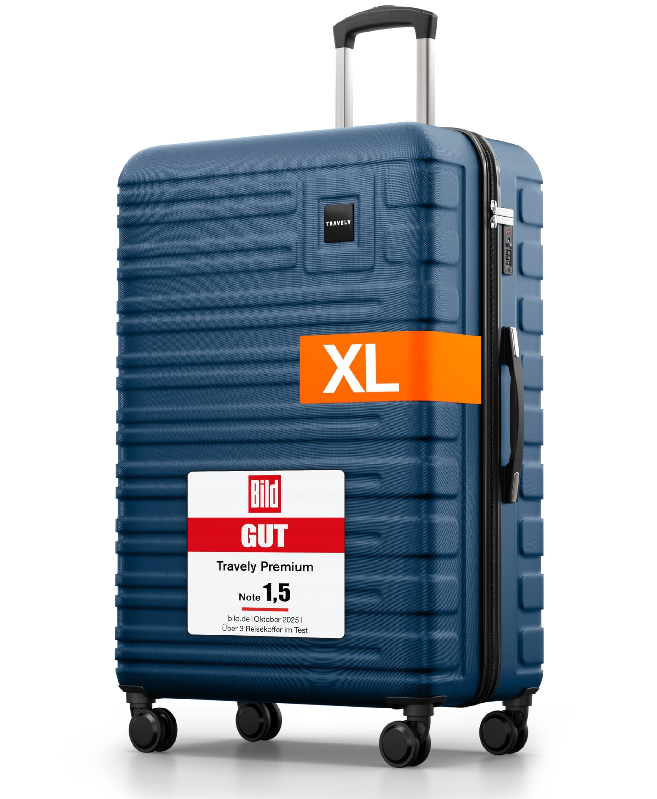 Travely Polycarbonat Koffer Groß 77cm XL - 100L Innenvolumen - 158cm Gurtmaß, sehr robuster Hartschalenkoffer mit sanften Rollen & TSA Schloss, Reisekoffer, Handgepäck Koffer, Reisekoffer mit Rollen