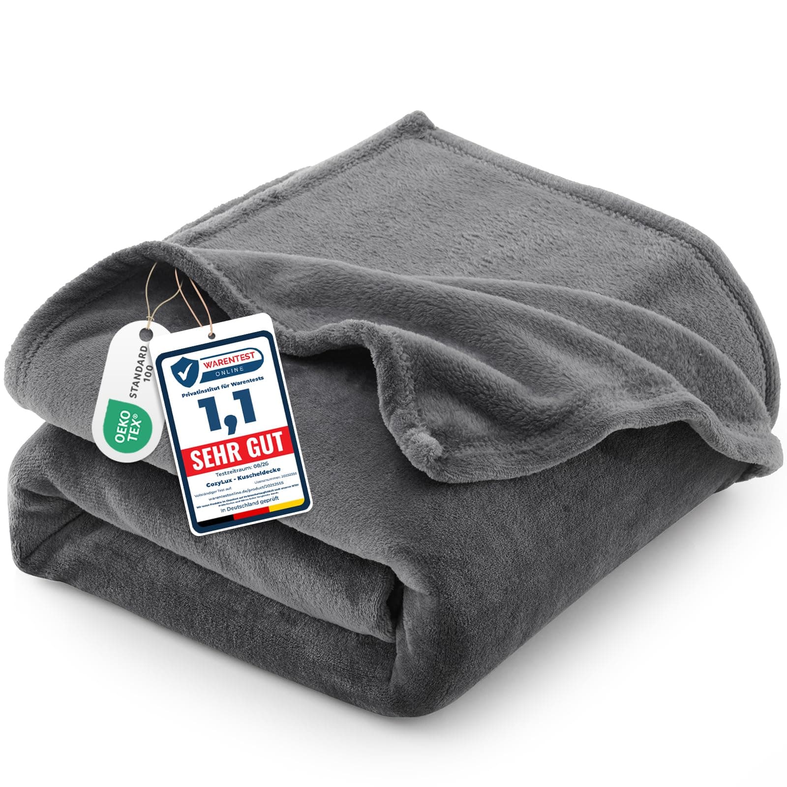 CozyLux Manta Sofa Grande 220x240 cm Gris, Franela Suave de 260 g/m² | OEKO-TEX 100, Regalos de Cumpleaños para Mamá Ella, Grande Manta Cama 135/150, Decoración Cálida del Hogar