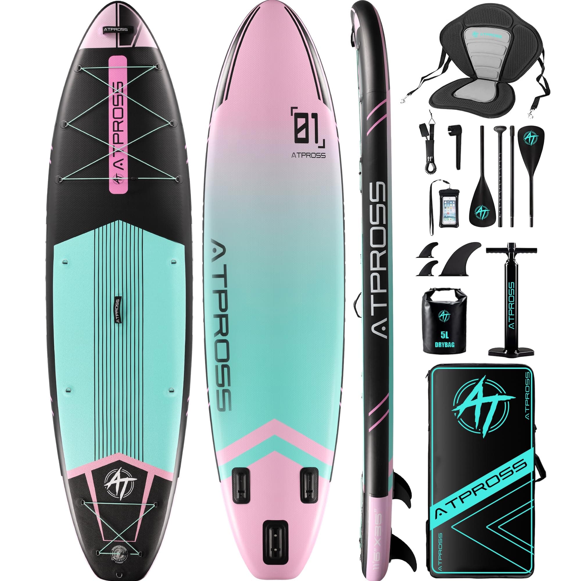 ATPROSS Tavola SUP Gonfiabile con Sedile Kayak e Accessori, 350x85cm Stand Up Paddle Extra Largo per 2 Persone, Portata 200kg, Canoa Gonfiabile 2 Posti Stabile e Antiscivolo per Mare e Surf