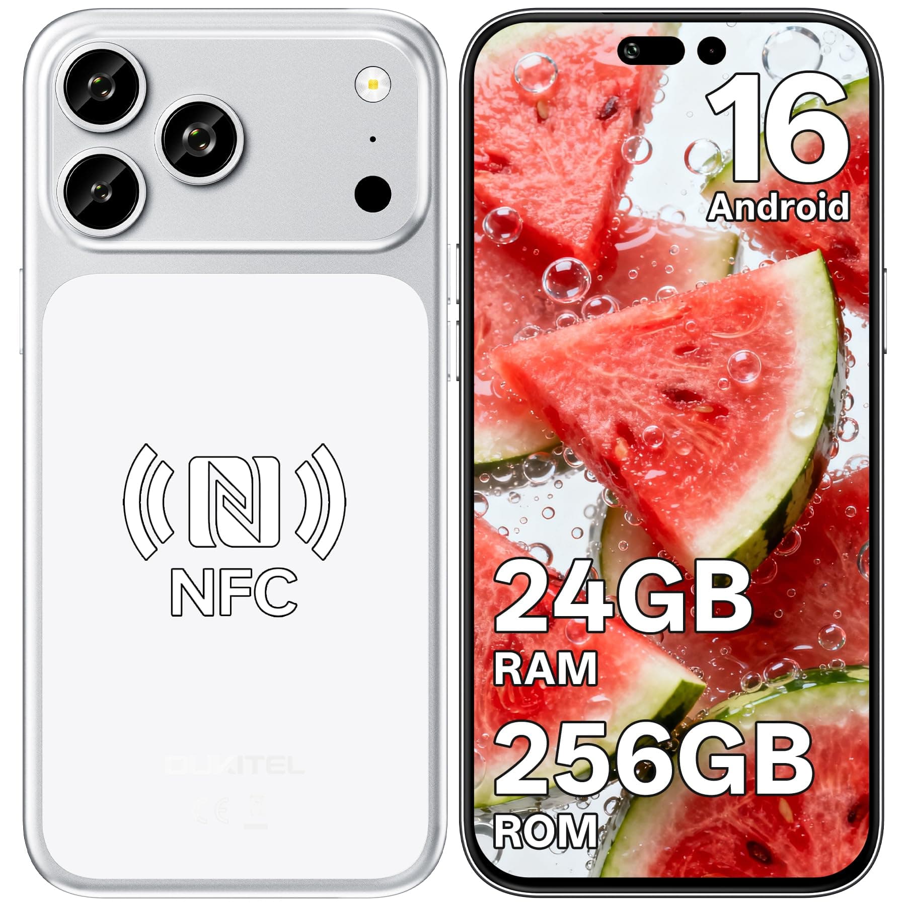 OUKITEL C17 Plus Telefono Movil Android 16, 6.9" 120Hz, 24GB+256GB Plateado | Cámara AI 64MP Telefonos Moviles Libres, Batería 5000mAh/18W Móvil, 4G Dual SIM Smartphone, NFC, Face ID, Fingerprint, GPS