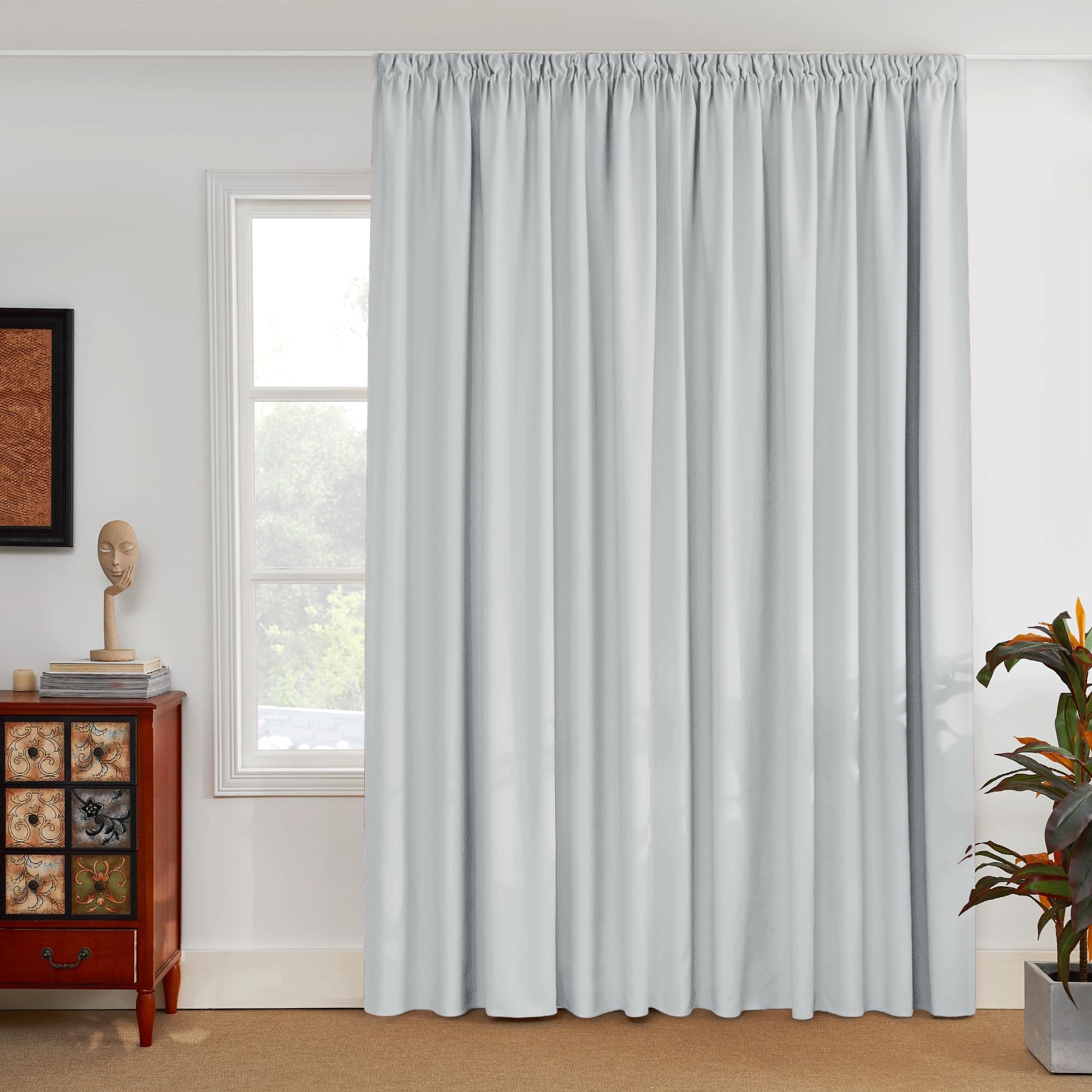 PONY DANCE Raumteiler Vorhang für Schiene Wohnzimmer Gardinen Blickdicht 1er-Set H 245 x B 200 cm Thermovorhang Kälteschutz Extra Breite Vorhänge Verdunkelung Kräuselband, Grau-weiß