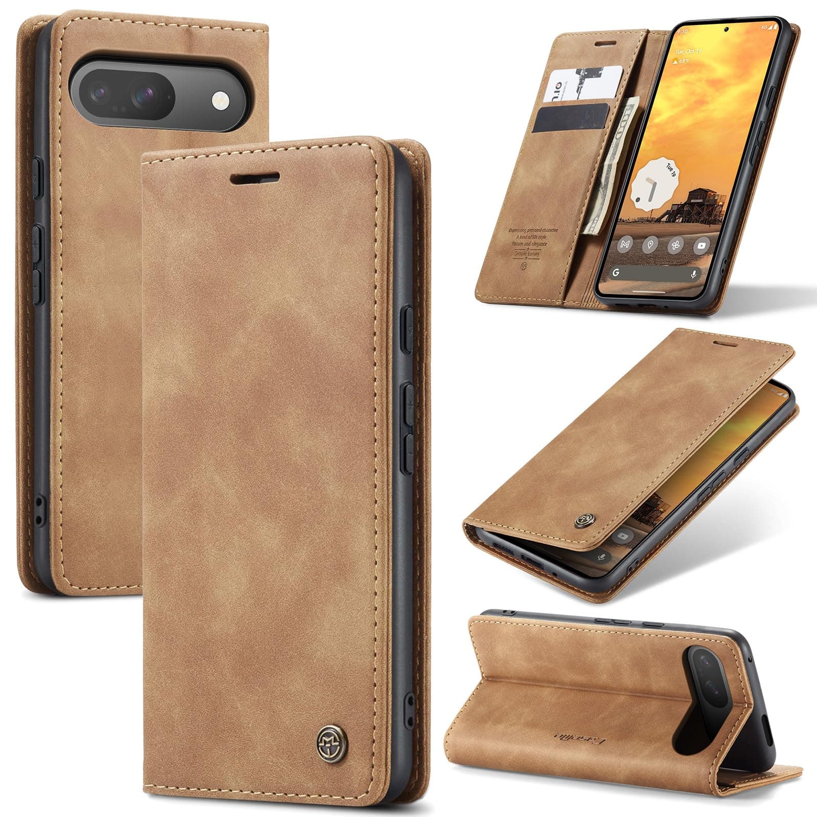 Azororo Coque pour Google Pixel 10 5G Premium Housse Cuir Protection Pochette Rabat Portefeuille Flip Case Porte Magnétique Coque Étui pour Google Pixel 10, Brun