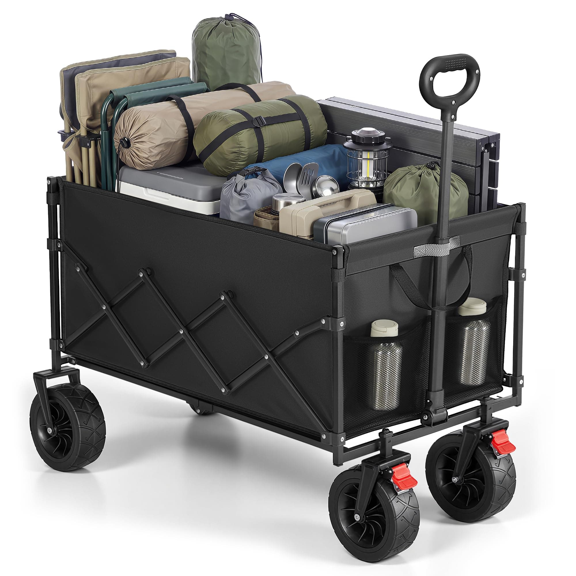SONGMICS Kleiner Handwagen faltbar, Gartenwagen, kompakt, mit Griff, mit 4 verstärkten Rollen, Davon 2 Universalräder, bis 180 kg belastbar, Outdoor, Garten, 200 L, tintenschwarz GFW201B101