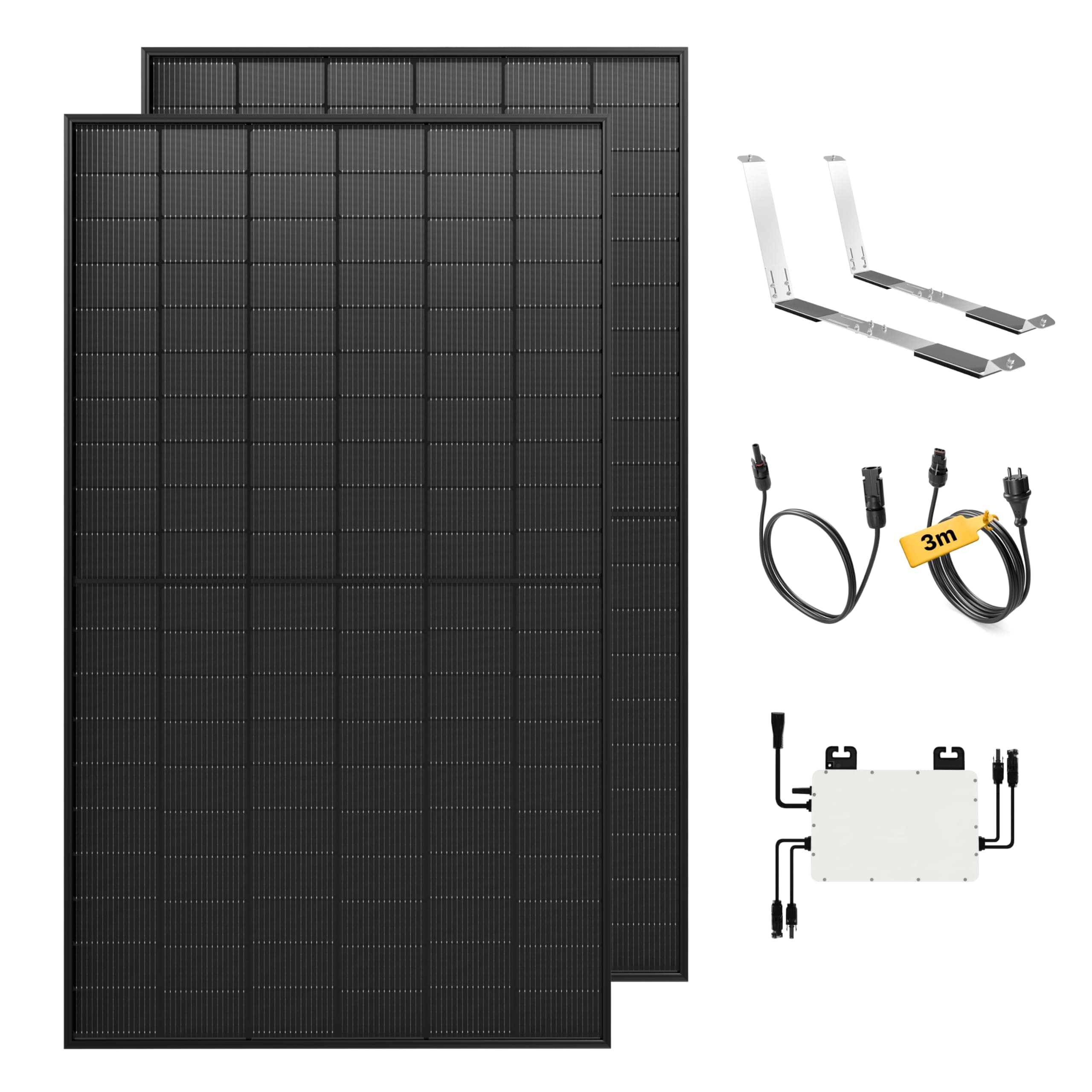 Solakon® 1000W Balkonkraftwerk mit Halterung (Flachdach) - Balkonkraftwerk 800W komplett Steckdose - 800 Watt Wechselrichter - Solaranlage Komplettset - 500W bifaziale Solarmodule inkl. Zubehör