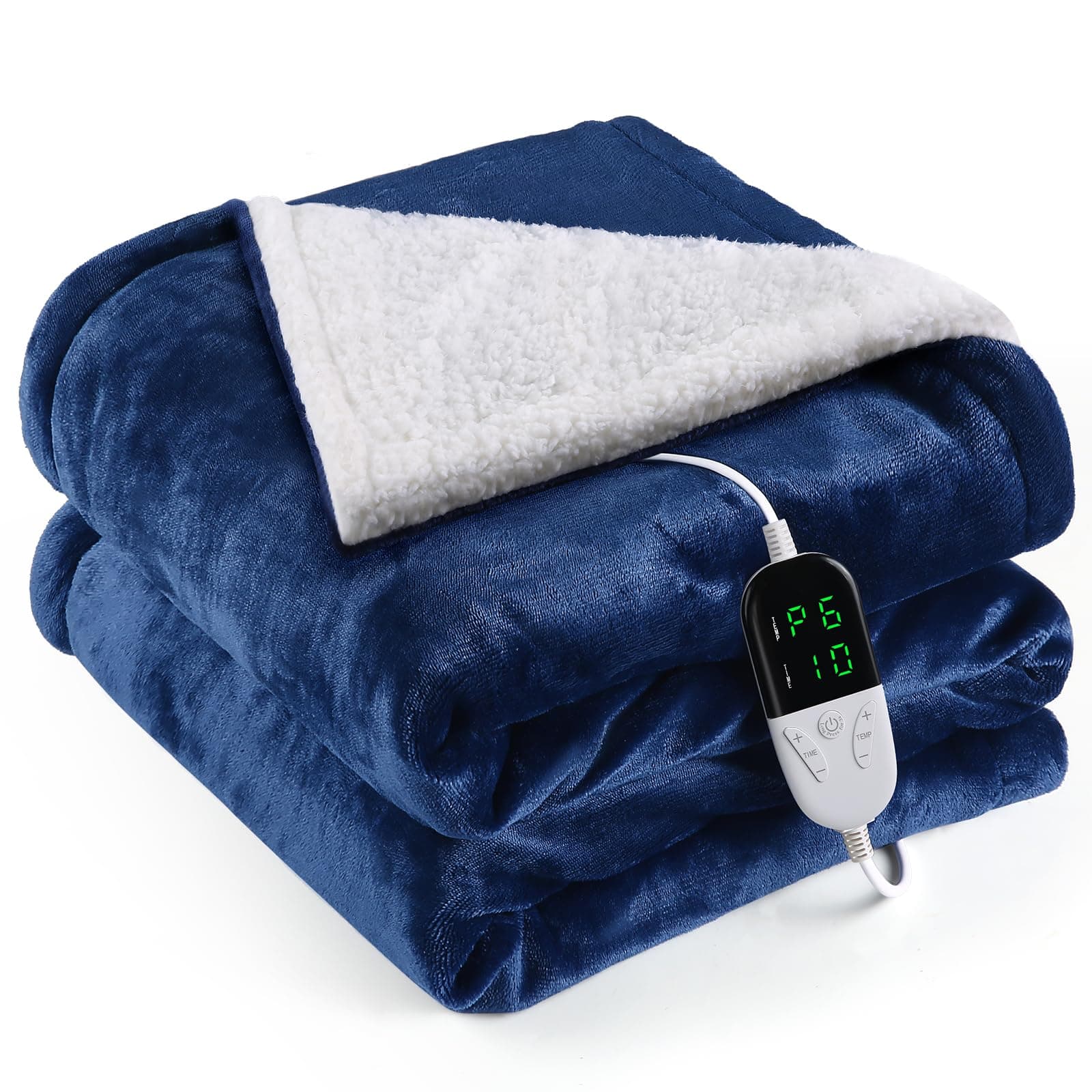 OneAmg Couverture Chauffante Flanelle 133x150CM Plaid Chauffant Bleu | 6 Niveaux de Chaleur Minuterie 10H Chaleur Rapide Protection Contre la Surchauffe Affichage Numérique Lavable en Machine