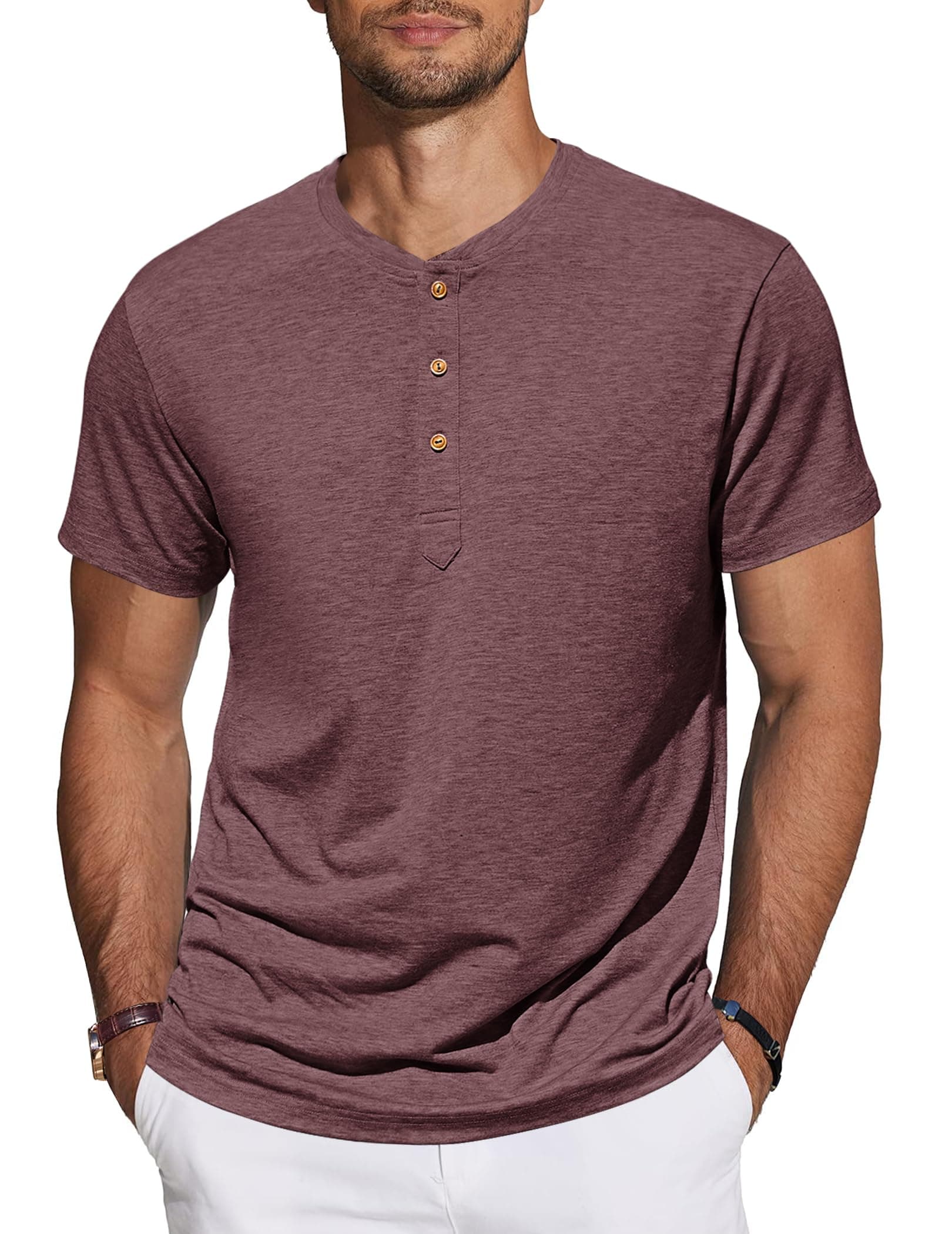 TARAINYA Henley T-Shirt Uomo Cotone Maniche Corte Estiva M-4XL | 95% Cotone 5% Elastane, Tinta unita, con 3 Bottone, Regular-Fit, Maglietta Uomo Quotidiano/Ufficio/Spiaggia