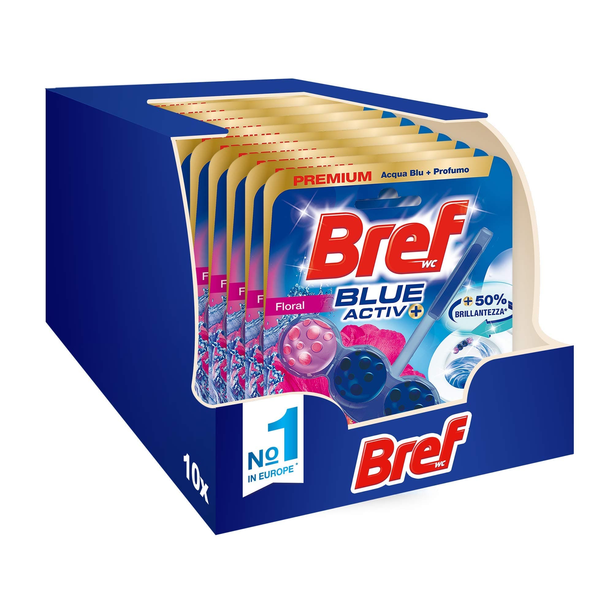 Bref Bref Wc Blue Activ+ Floral, Detergente Profumatore Wc In Pastiglie Igienizzante Bagno, Pulito, Fresco, Confezione Risparmio 10 Pezzi - 500 g