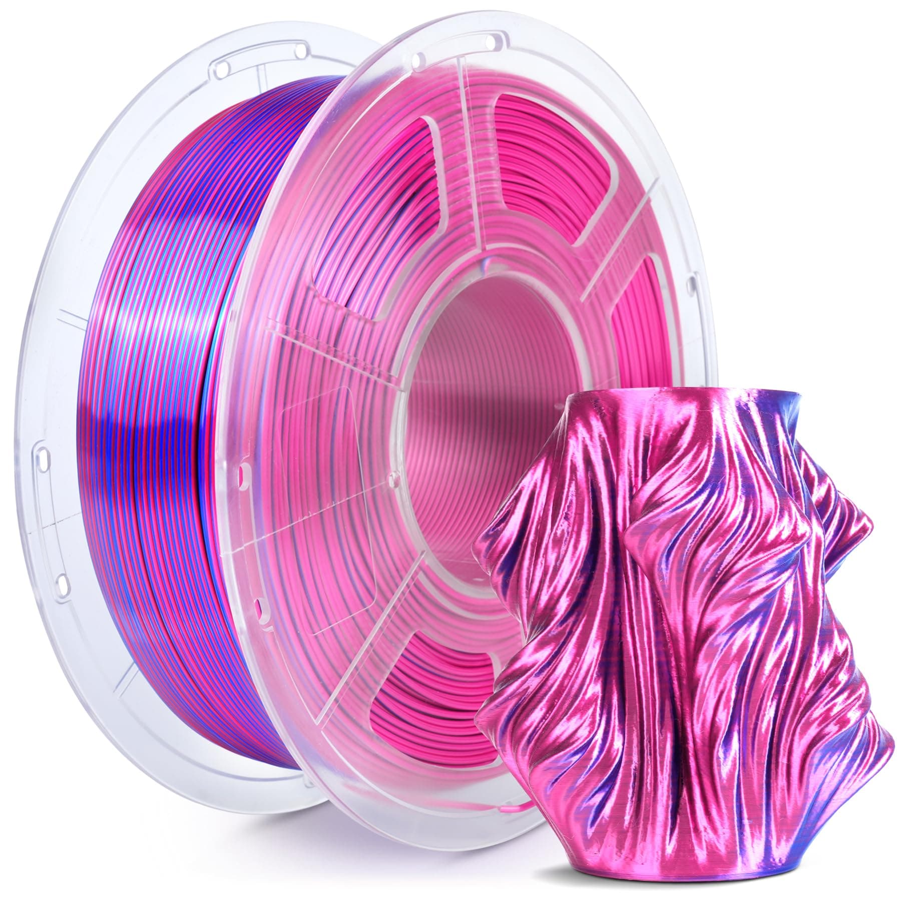 SUNLU Silk PLA Plus Filamento para impresora 3D, Filamento PLA+ Brillante de Doble Color de 1.75mm, 360° Revela Colores Variados, Precisión dimensional +/- 0.02mm, Carrete de 1kg, Rojo Azul