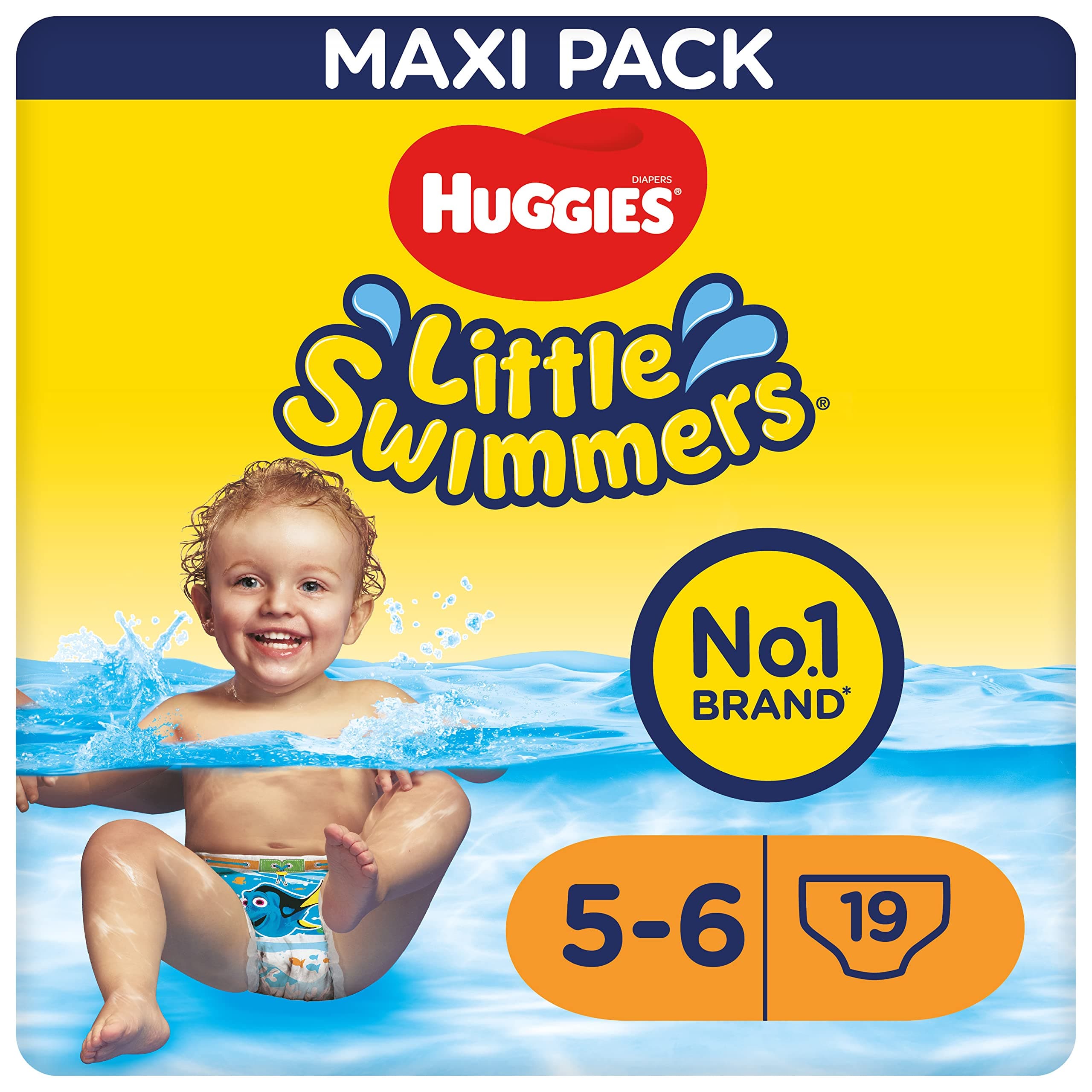 Huggies Little Swimmers Pañales Bañadores para Bebé Talla (5-6), Barreras Anti-Escapes para Una Máxima Protección en el Agua, 19 Pañales Desechables