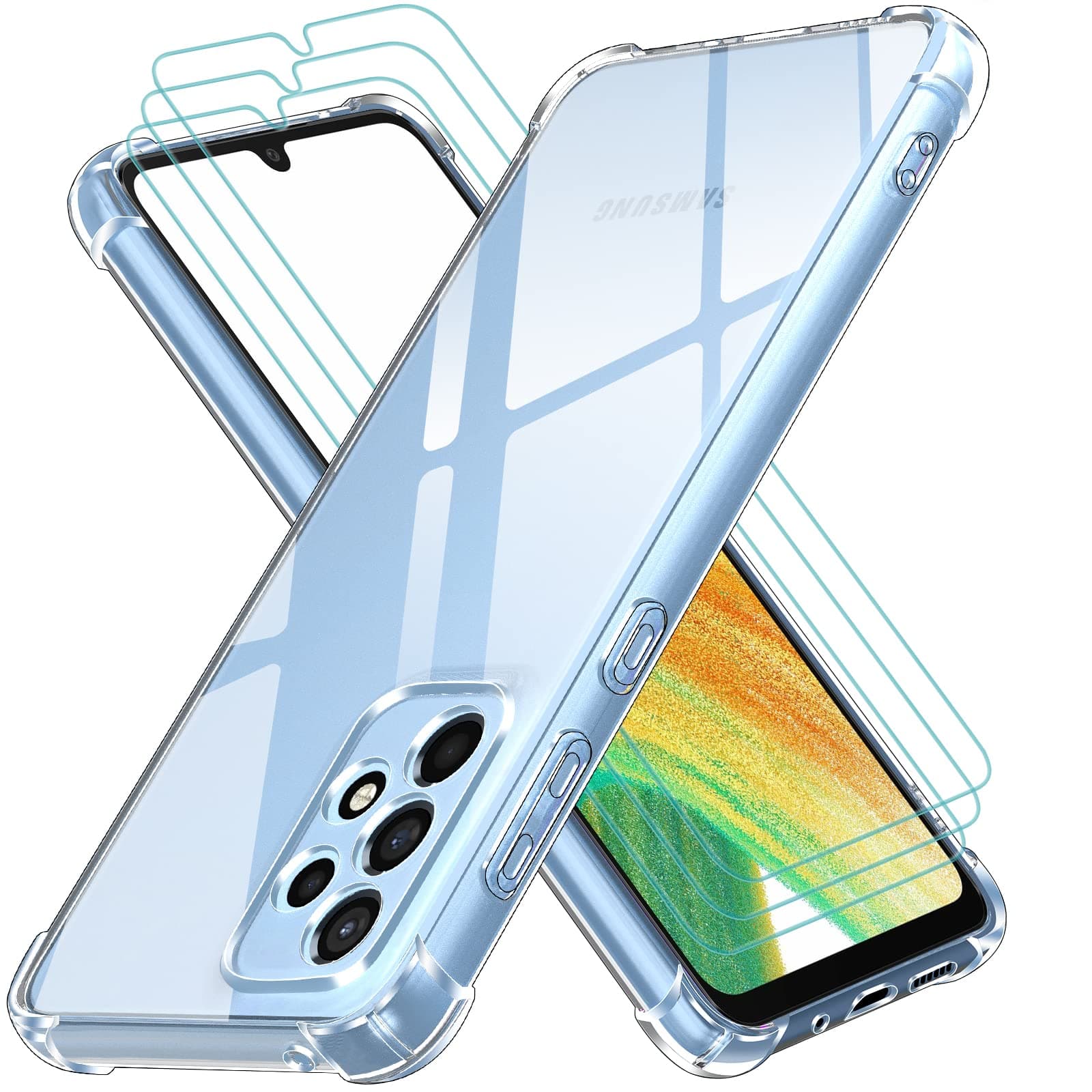 iVoler Cover per Samsung Galaxy A33 5G, Antiurto Custodia con Paraurti in TPU Morbido e 3 Pezzi Pellicola Vetro Temperato, Ultra Sottile Trasparente Silicone Protettiva Case