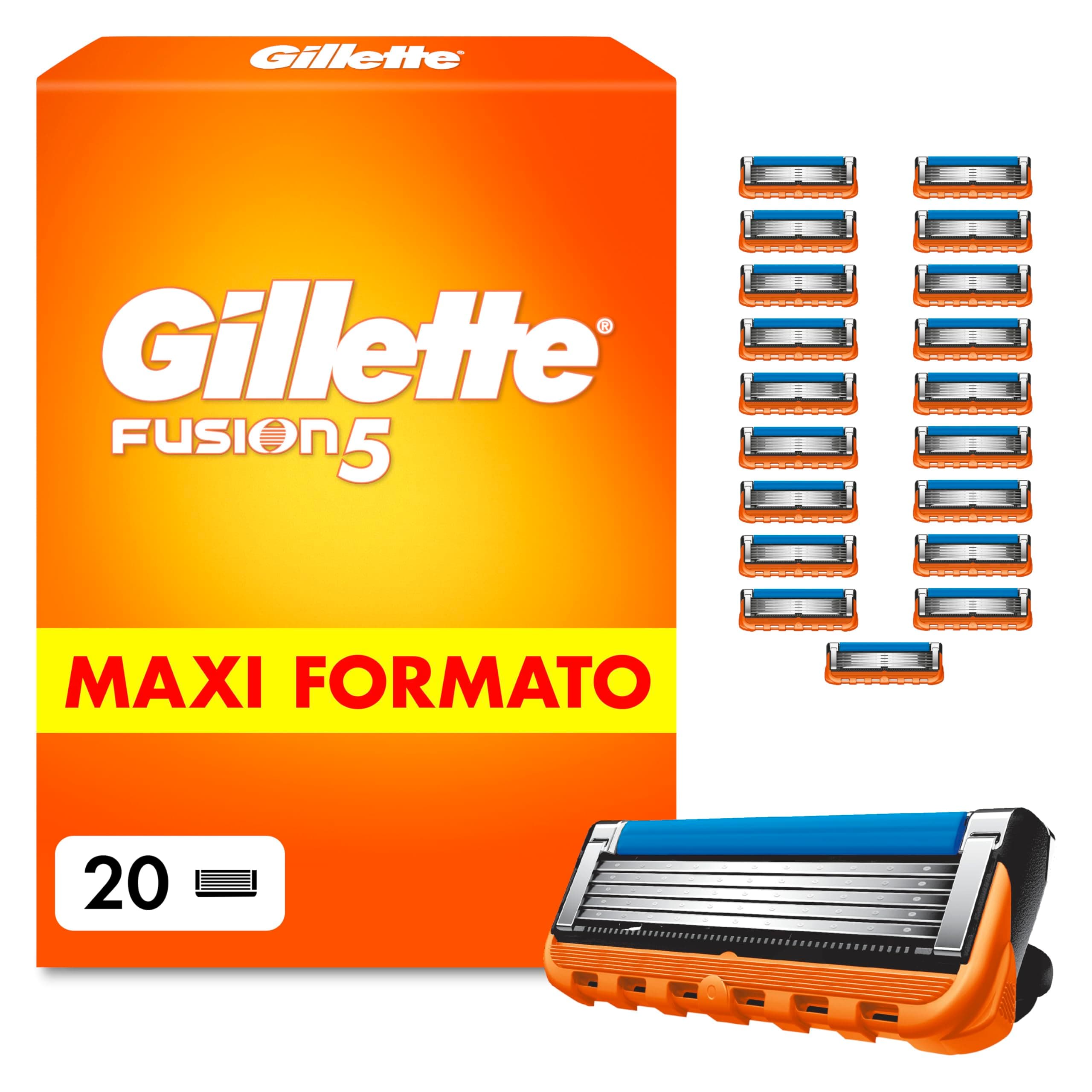 Gillette Fusion5 20 Lamette di Ricambio per Rasoio Barba Manuale, con Striscia Lubrificante per una Scorrevolezza Fluida e 5 Lame per una Rasatura Profonda e Duratura