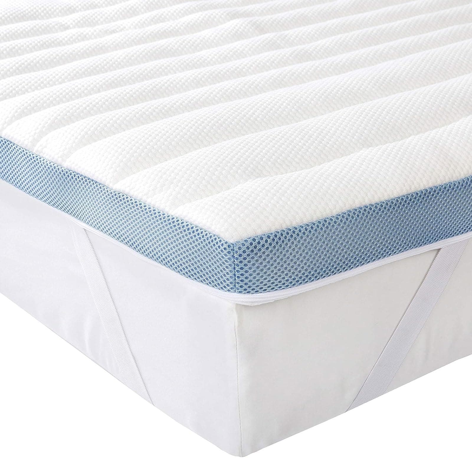 Amazon Basics Topper Piazze Francese 140 x 190 cm in Memory Foam, 5 cm Coprimaterasso con Angoli Elastici, Bianco