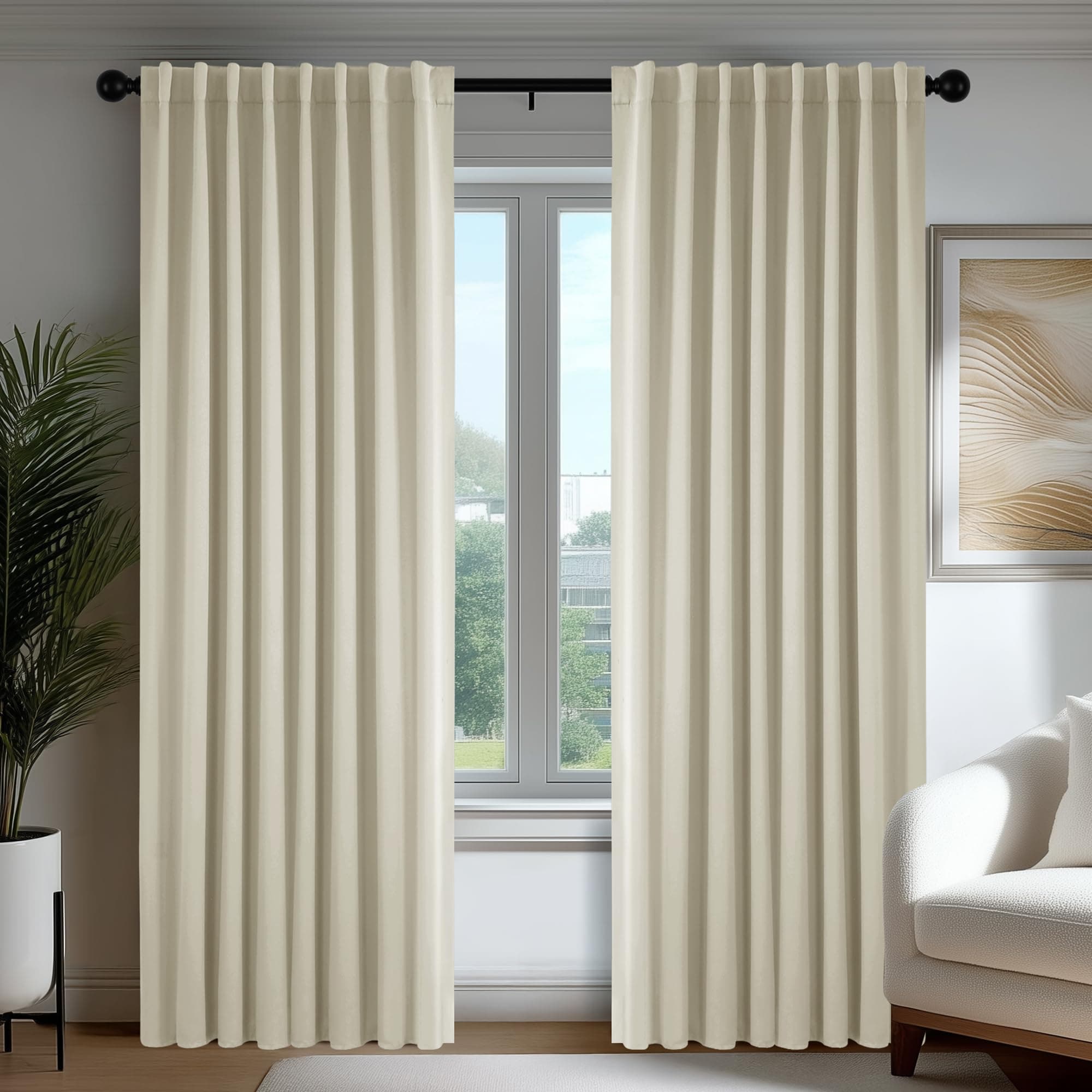 Deconovo Tende Oscuranti per Interni 140x240 cm, 2 Pezzi, Beige Chiaro - Termiche Isolanti e Moderne con 3 Modi di Montaggio - Ideali per Finestre Camera da Letto e Soggiorno