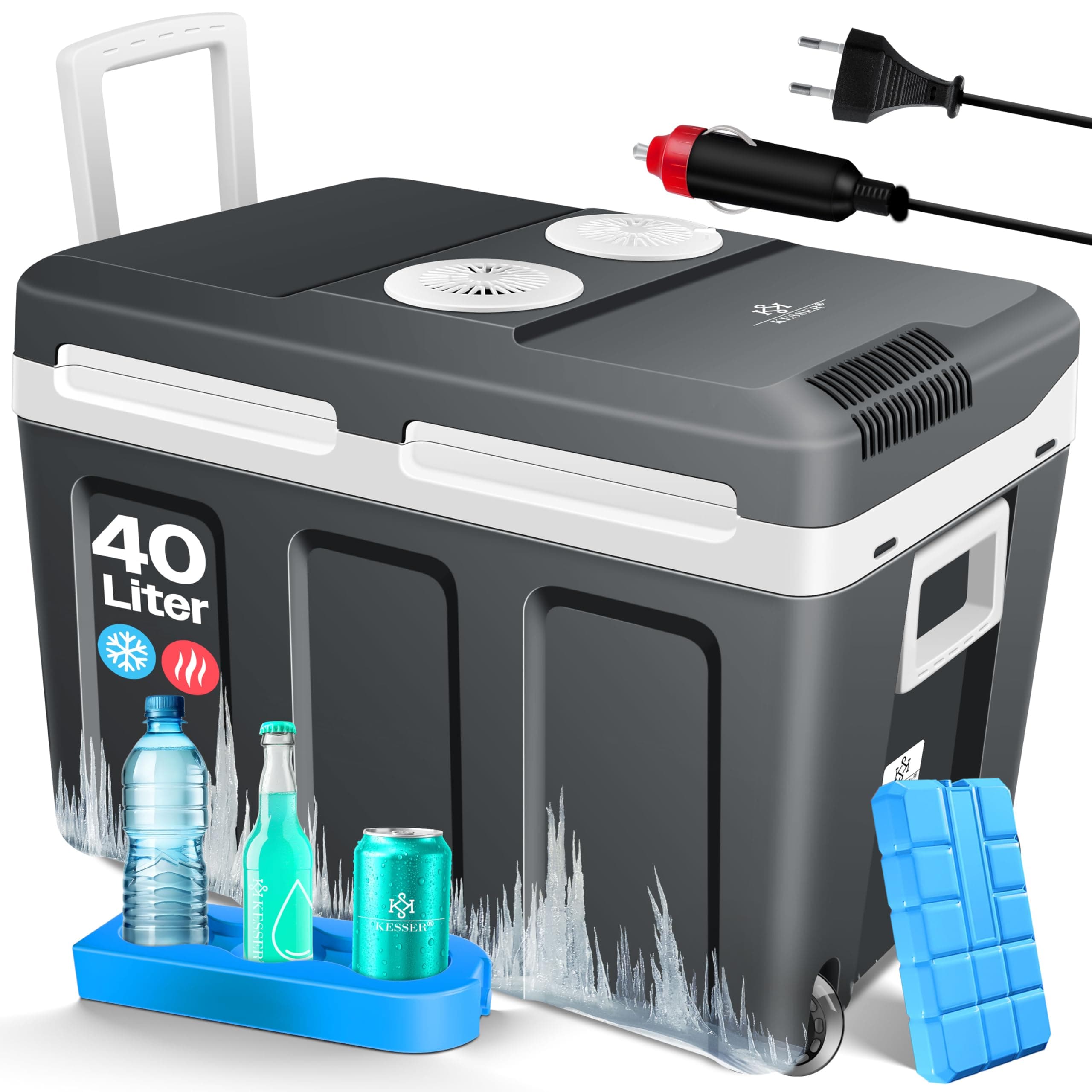 KESSER® Nevera eléctrica portátil 40L con Ruedas | Calienta y enfría | Termoeléctrica | Mini Nevera | 12V y 230V | para Coche, Camping y Enchufe | Modo Eco | Incluye acumuladores de frío