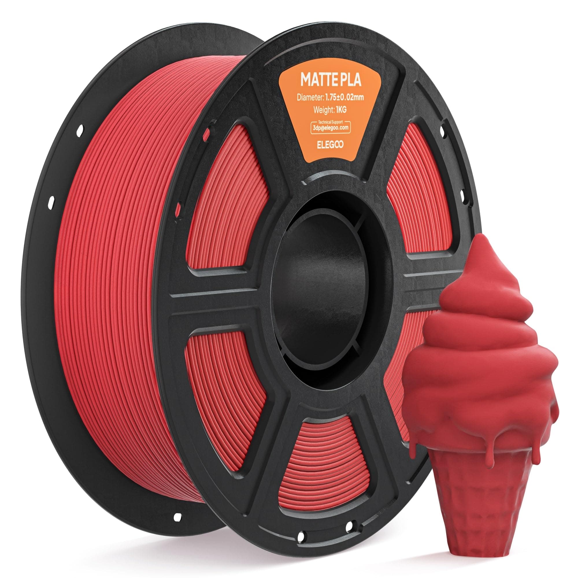 ELEGOO Filamento PLA MATE 1.75 1KG Rojo Rubí, Filamento para Impresora 3D, Precisión Dimensional +/- 0.02mm, Carrete Filamento 3D, para Mayoría Impresoras 3D