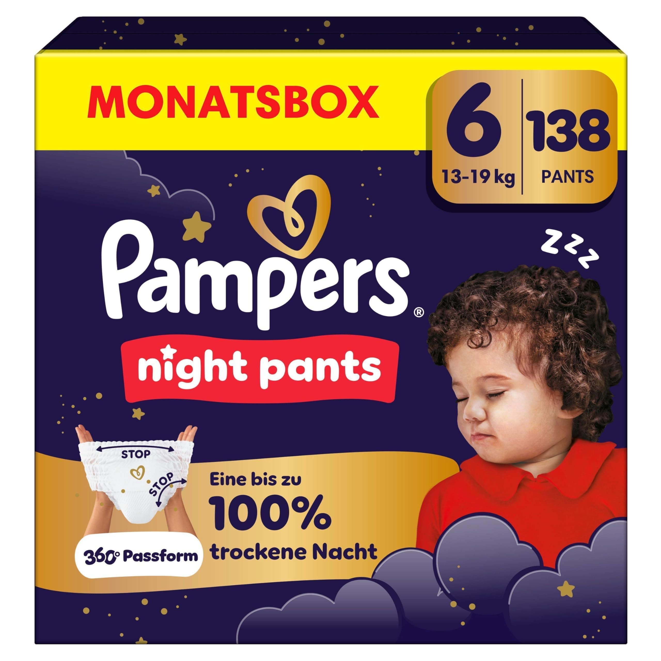 Pampers Night Pants Größe 6, 138 Windeln, 13kg-19kg, bieten zusätzlichen Schutz für die ganze Nacht