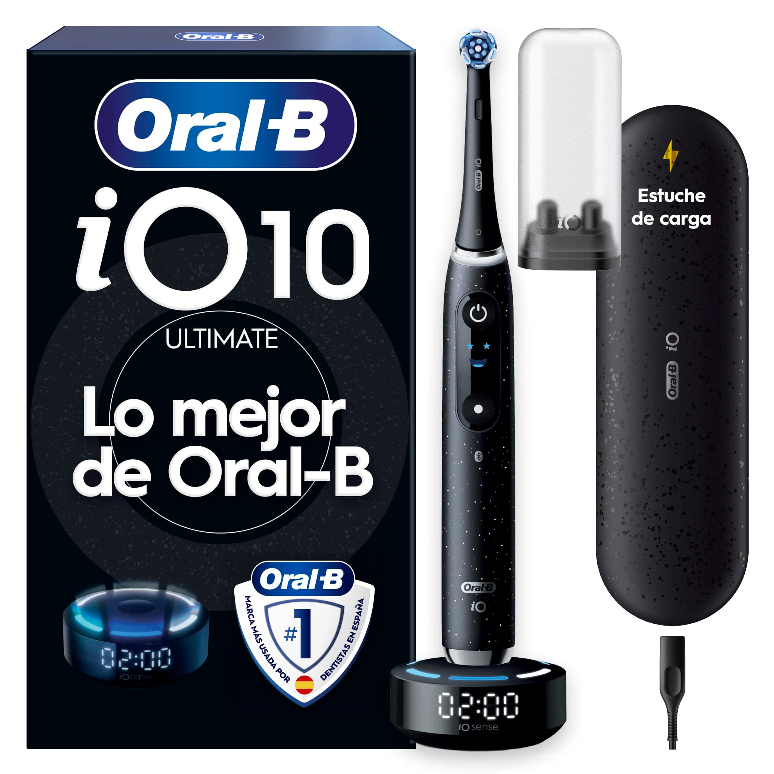 Oral-B iO 10 Cepillo de Dientes Eléctrico con 1 Cabezal, Negro | Cepillo Dental con 7 Modos de Cepillado, Sensor de Presión Y Carga Rápida, Estuche Cargador de Viaje, Diseñado por Braun