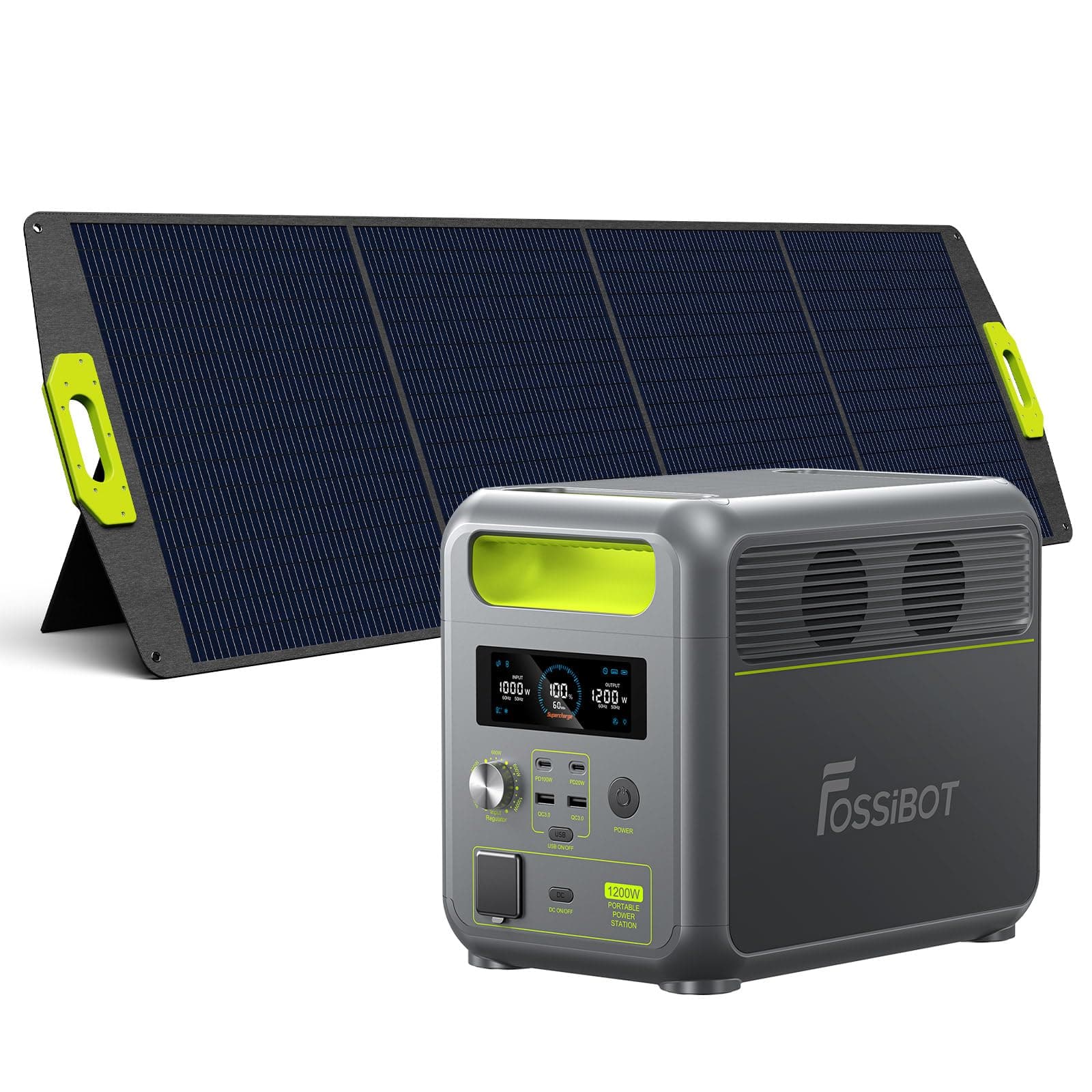 FOSSIBOT Estación de Energía Portátil F1200 1024Wh con Panel Solar 200W, Batería LiFePO4 1200W, Carga Rápida CA/Solar 0-80% en 49 Min, Control APP, para Hogar, Exteriores, Emergencia
