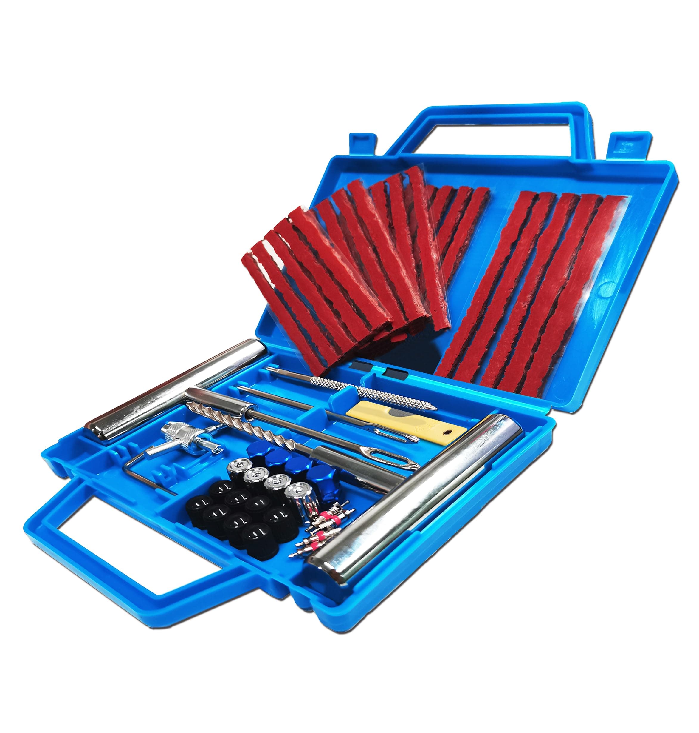 53PCS Kit Repara Pinchazos Herramienta, kit de Reparación para Neumáticos Pesados, kit de emergencia portátil de reparación rápida de neumáticos para coches, todoterrenos, moto y más