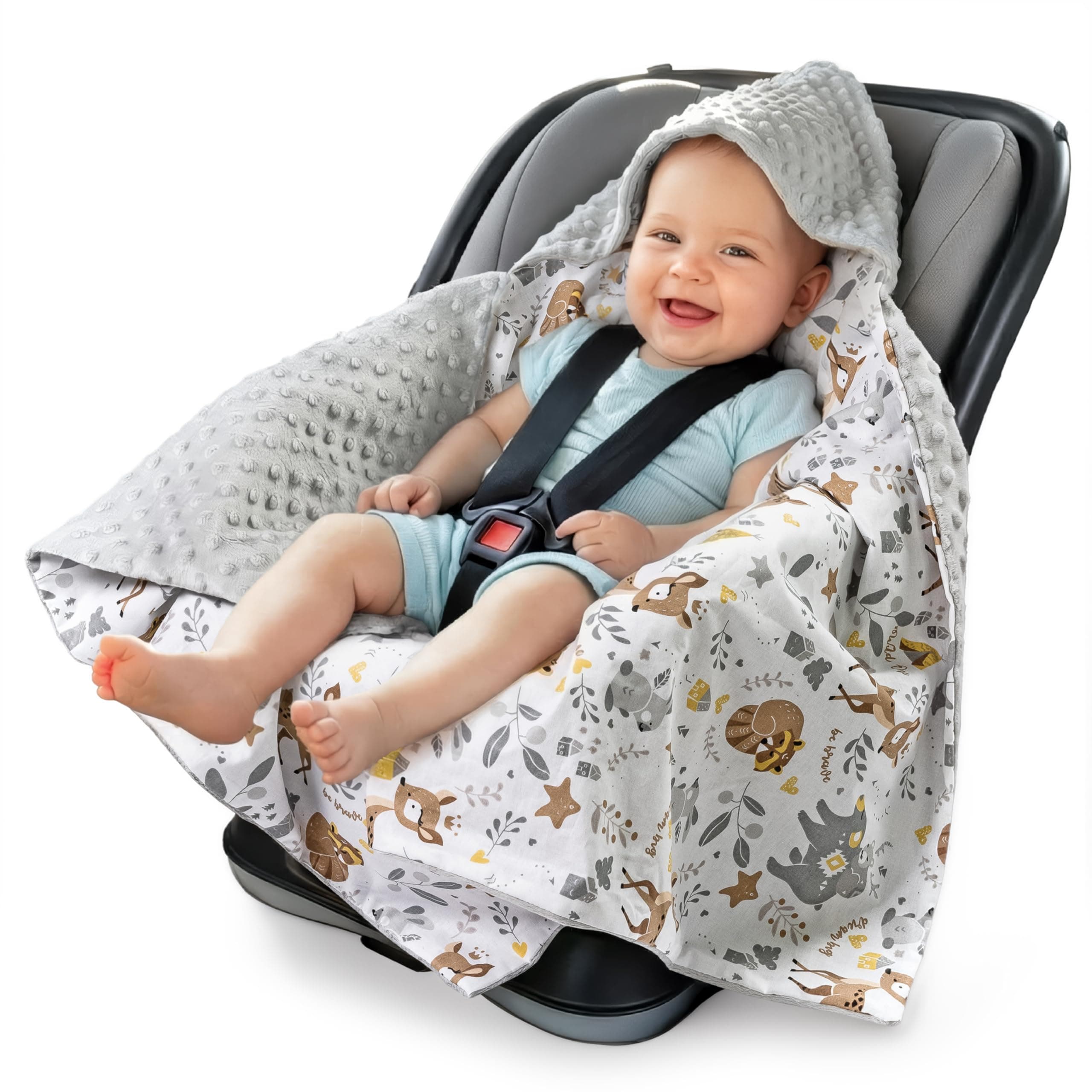 Medi Partners nid d'ange Bebe été Couverture enveloppante Bébé Siege Auto 85x85cm Couvertures Bebe nid d'ange Une Douce Oeko-Tex Moelleuse pour landaus (Cerf avec Minky Gris)