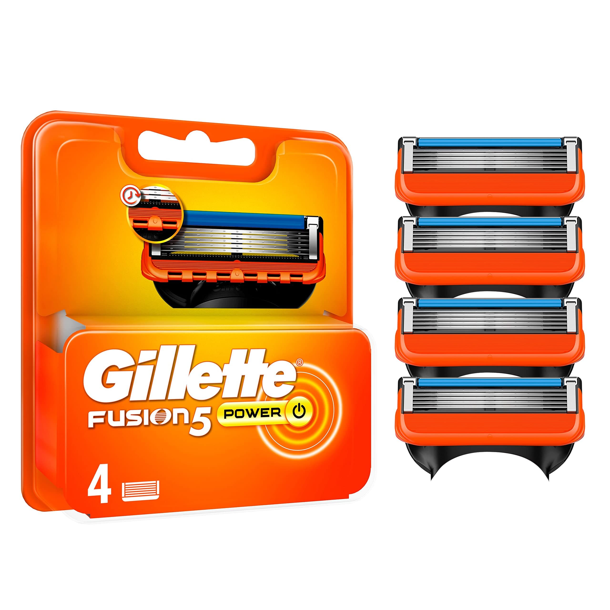 Gillette Fusion5 Power, 4 Lamette di Ricambio per Rasoio da Uomo