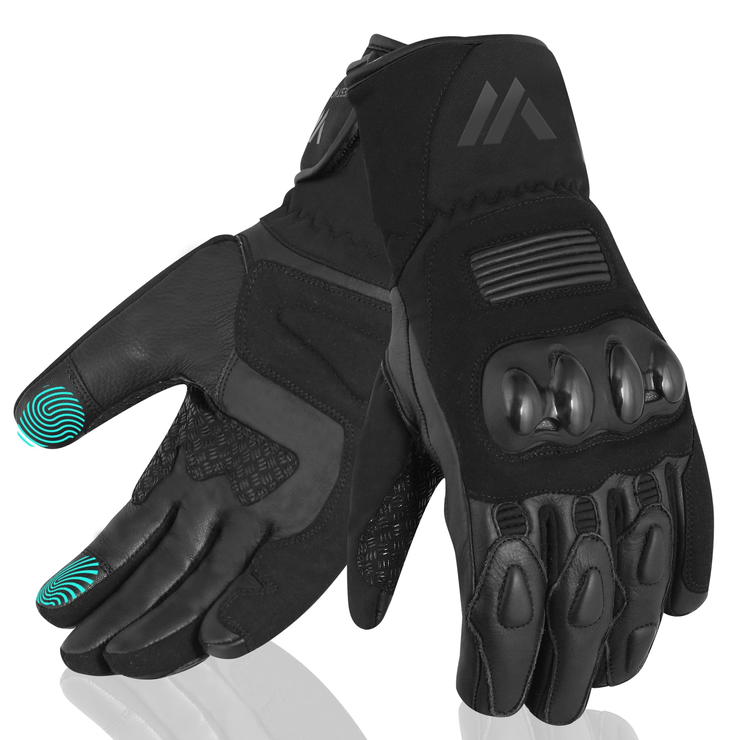 WESTWOOD FOX Guante de Moto para Hombre y Mujer. Guante térmico Impermeable de Invierno para Motocicleta de Cuero con Pantalla táctil para BMX ATV MTB Carrera y actividade al Aire Libre