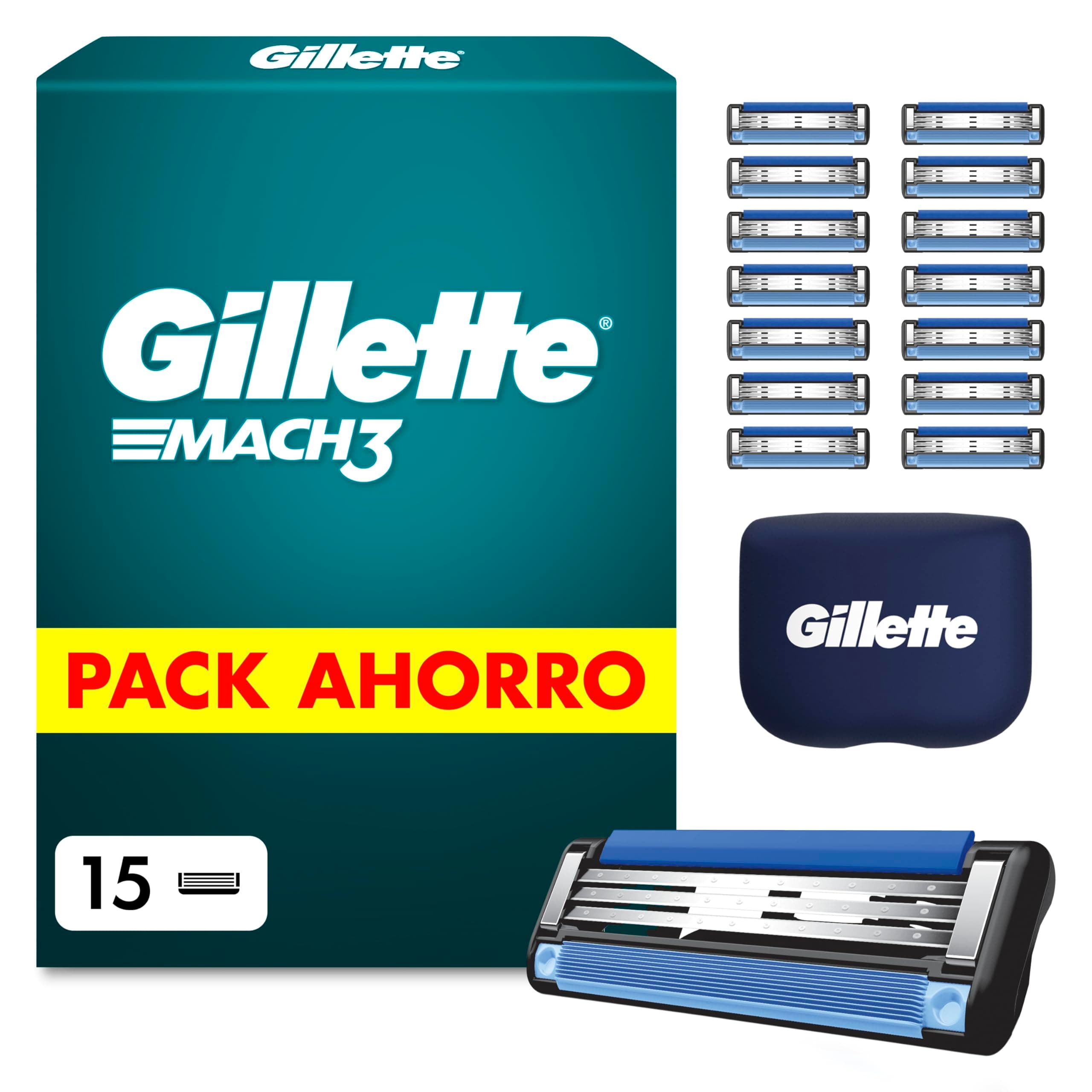 Gillette Mach3 Base Pack de 15 Recambios Para Maquinillas De Afeitar Para Hombre, Cuchillas de Afeitar Con 3 Hojas y Banda Lubricante, Compatible Con Todos Los Mangos Mach3