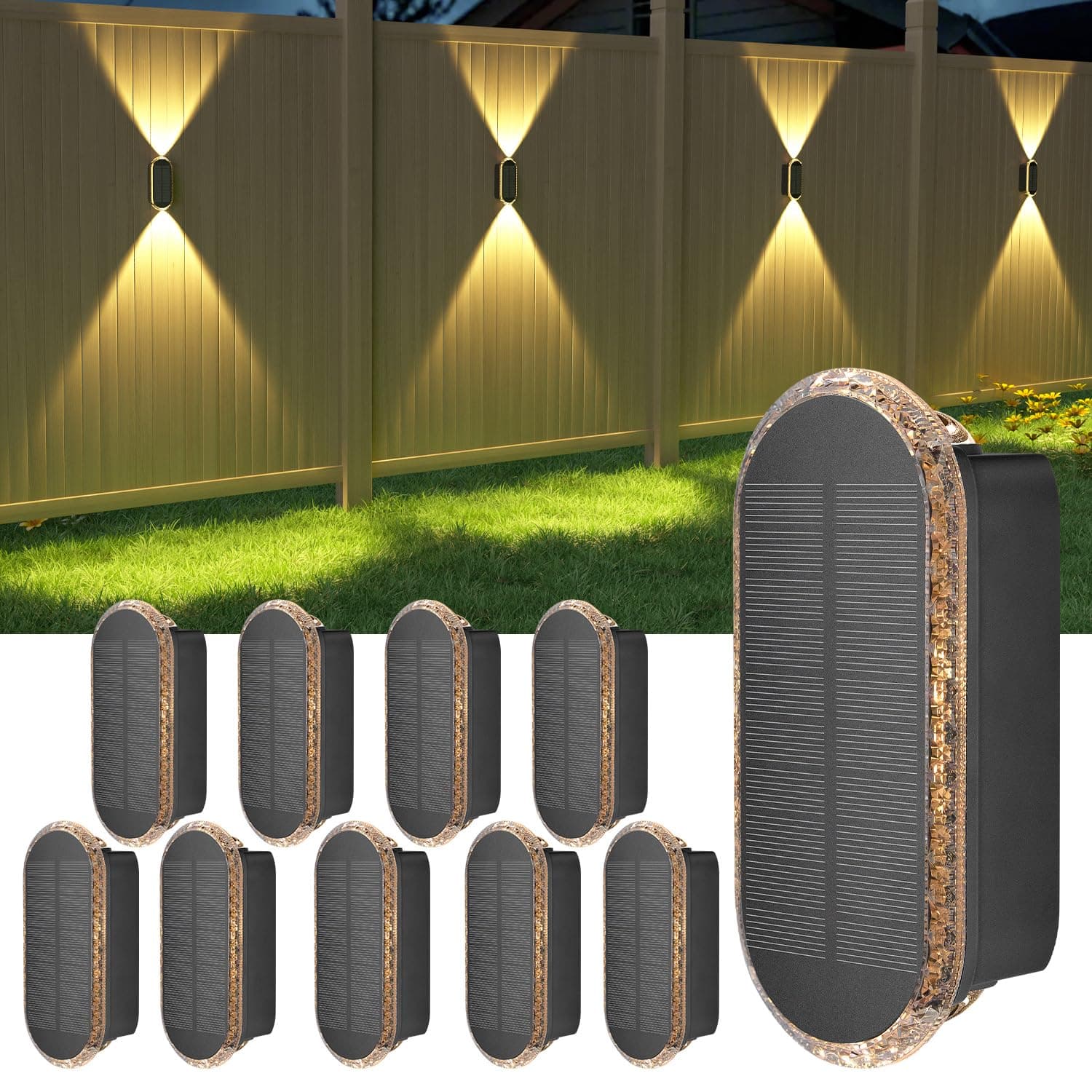 ELLASAY Lampe Solaire Exterieur Applique: Lot De 10 Up and Down LED lumiere Murale Jardin - IP65 Étanche Avec 3000K/4000K/6500K - Éclairage Puissant Pour Clôture Patio Terrasse Cour