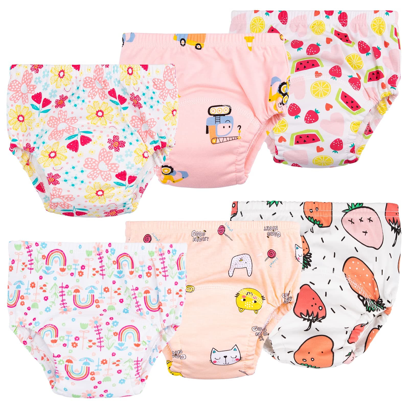 Culotte Apprentissage propreté Fille Garcon,Lot de 6 Coton rembourrées pour bébé propreté Enfant Doux Lavable, 2-6 Ans