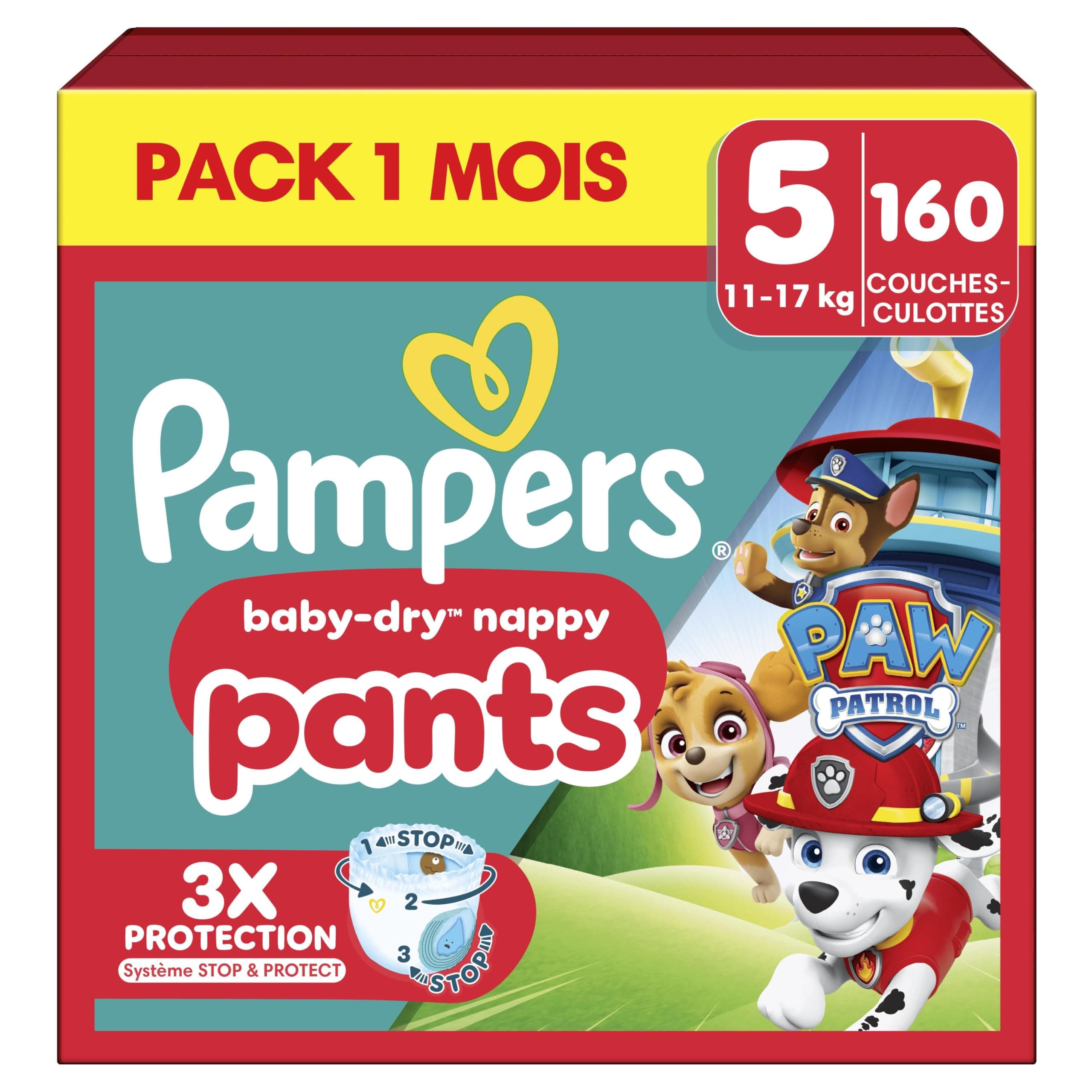 Pampers Baby-Dry Pants, Size 5, 160 Nappies, 11-17 kg, 360° Hold and Stop & Protect Pocket to the Rescue Against Leaks, Limited Edition with Paw Patrol, Pack 1 Month