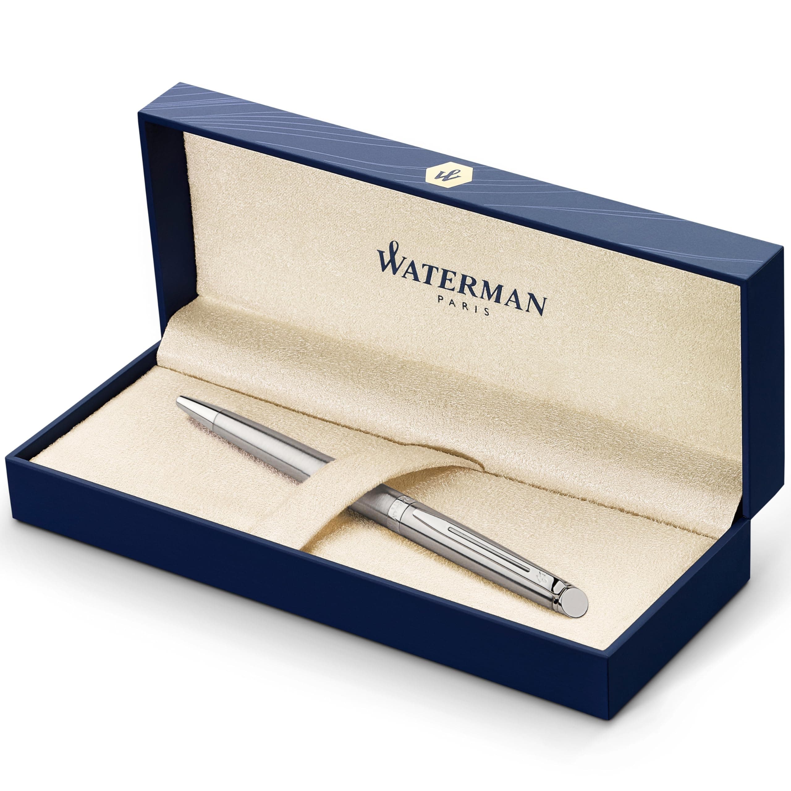 Waterman Hémisphère bolígrafoacero inoxidable con adorno cromadopunta media con cartucho de tinta azulestuche de regalo