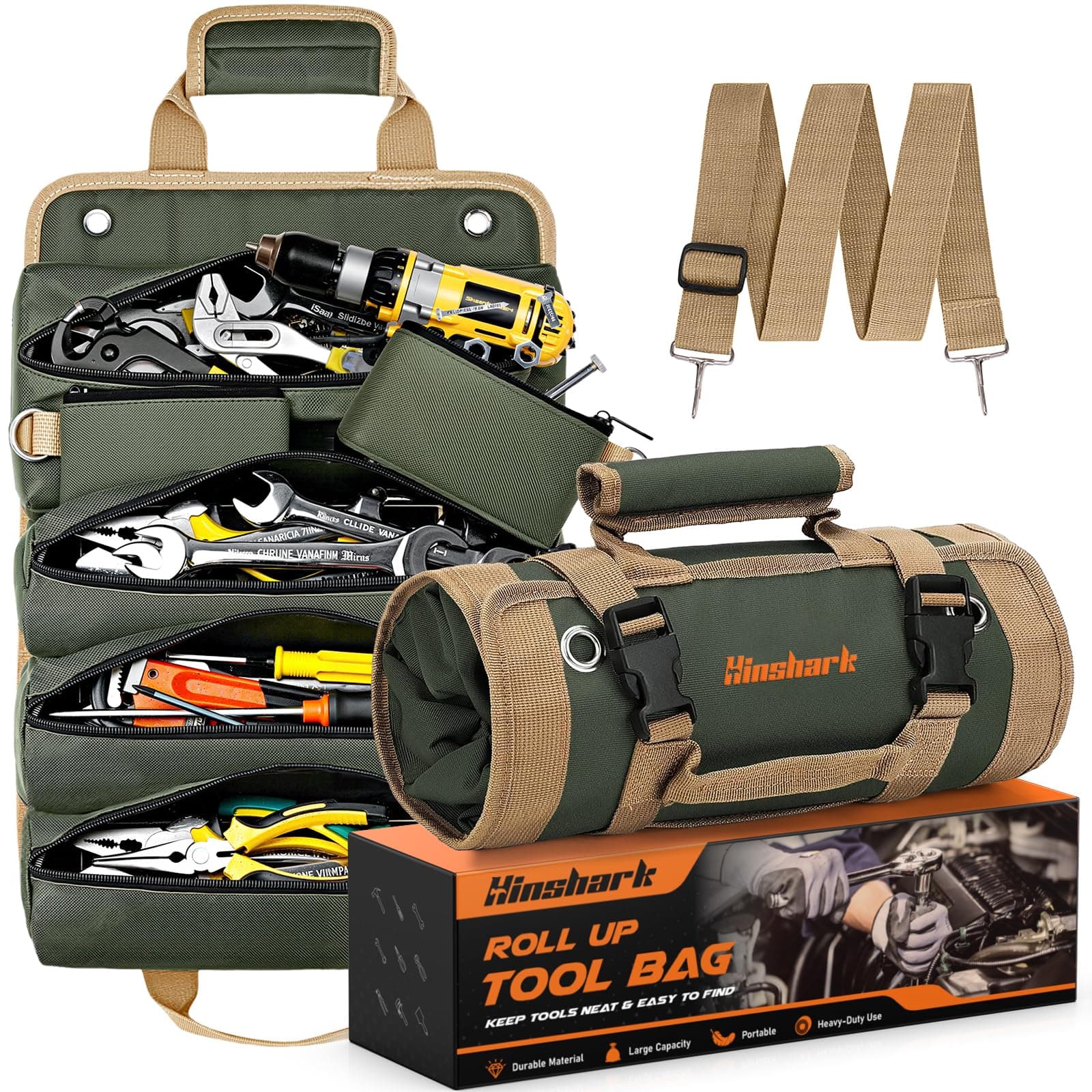 Hinshark Idee Cadeau Fete des Peres, Sac à Outils Enroulable, Idee Cadeau Homme Original, Cadeau Anniversaire Homme, Gadget Insolite Utile, Cadeau Papa, Cadeau Fête des Pères