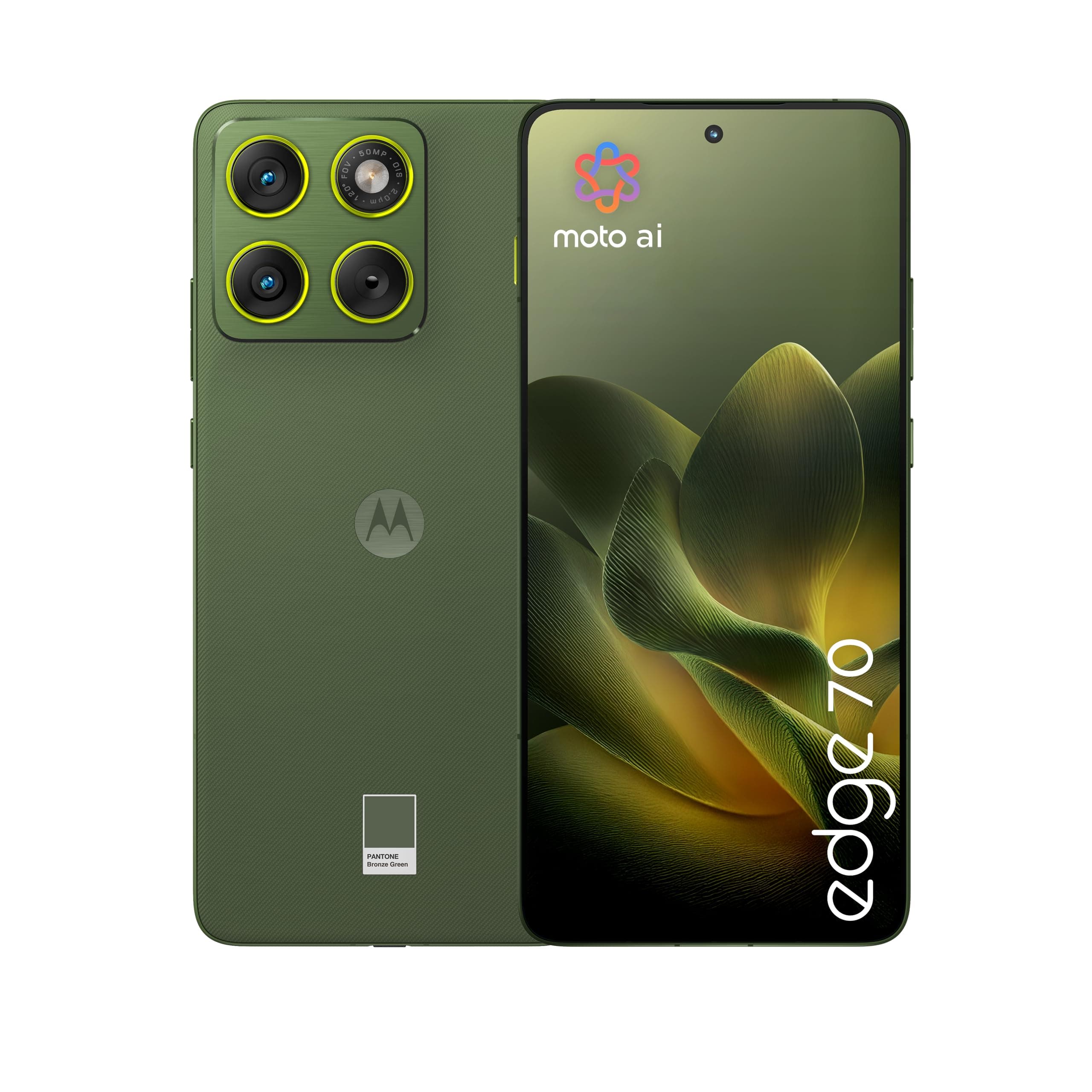 Motorola edge 70 con Moto AI (12/512GB, Tripla fotocamera da 50MP+flicker sensor, selfie 50MP, 4800mAh Silicon-Carbon, Display 6.67" Super HD 120Hz, Android 16), PANTONE Bronze Green