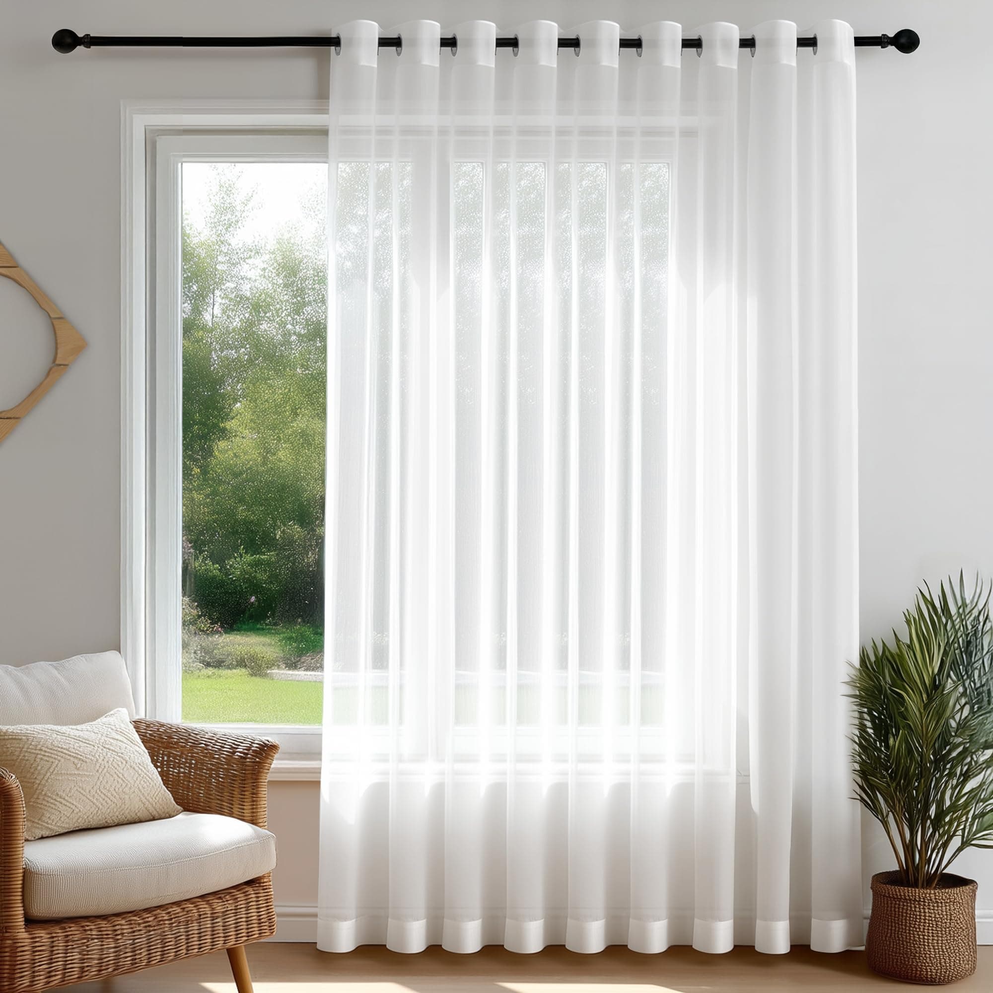 Deconovo Cortinas Blancas para Salón Modernas, 1 Pieza, 300x245 cm | Visillos Translúcidos para Ventanas con Ojales, Ideales para Dormitorio, Habitación y Comedor, Filtran la Luz Natural