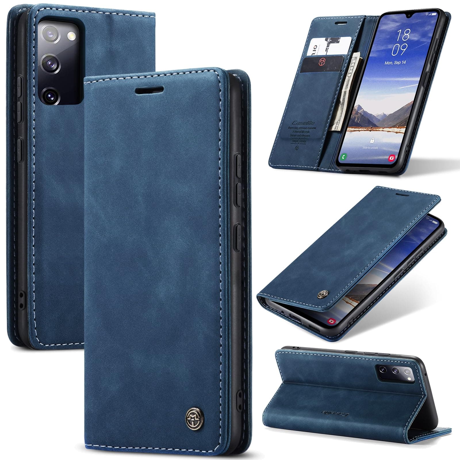 Azororo Cover per Samsung Galaxy S20 FE 5G, Premium PU Pelle Custodia, Magnetica Carta Fessura Portafoglio Case, Flip Cavalletto Custodia per Samsung Galaxy S20 FE - Blu
