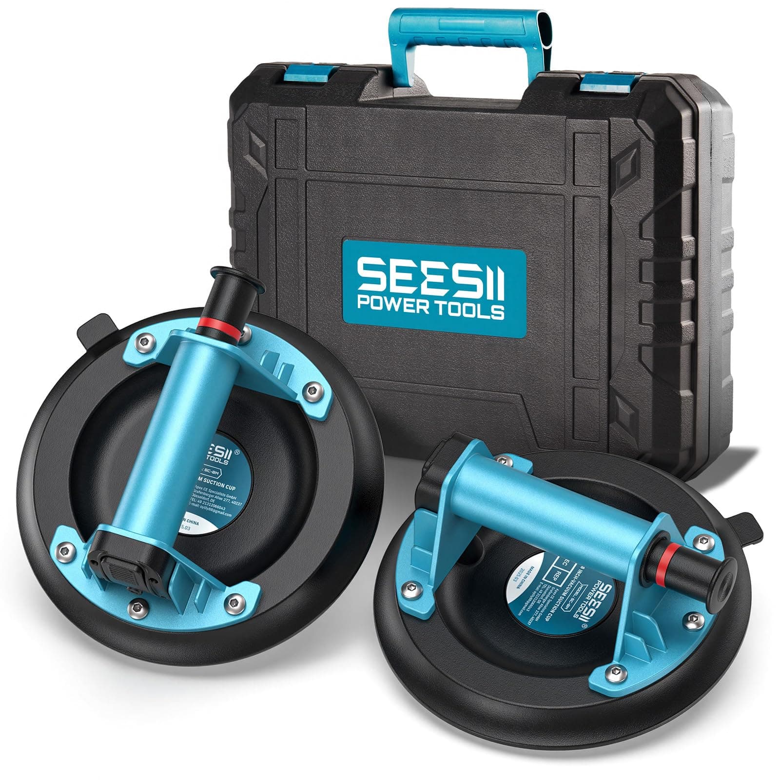 SEESII 8" Ventosas para Cristal, 2 Piezas Ventosas para Azulejos Máx Cargas 200KG, Ventosa de Vidrio Profesional para Levantar Vidrio, Azulejos, Mármol